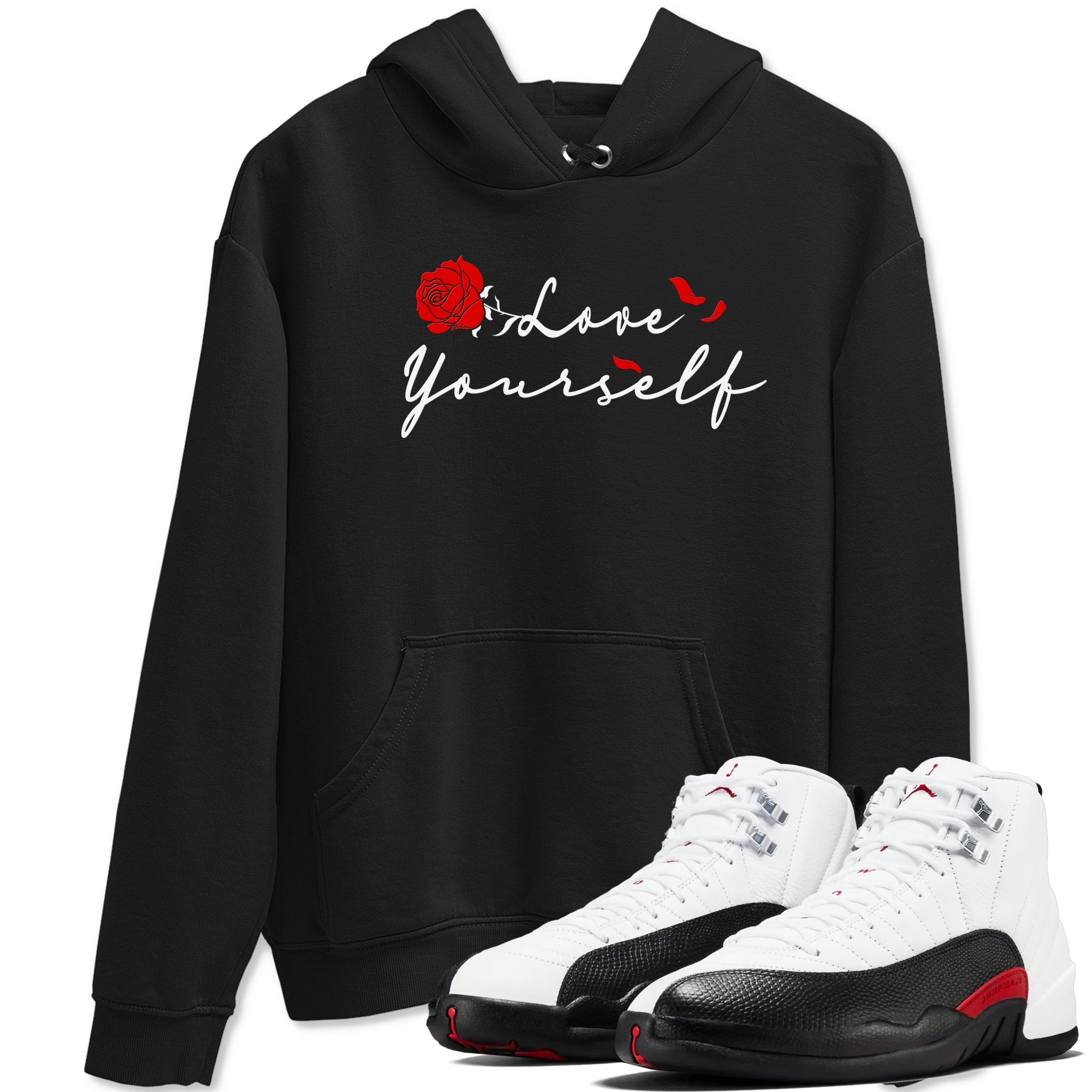 AJ12 Taxi Flip shirts to match jordans Love Yourself sneaker match tees Air Jordan 12 Taxi Flip Drip Gear Zone streetwear brand Black 1 unisex cotton tee