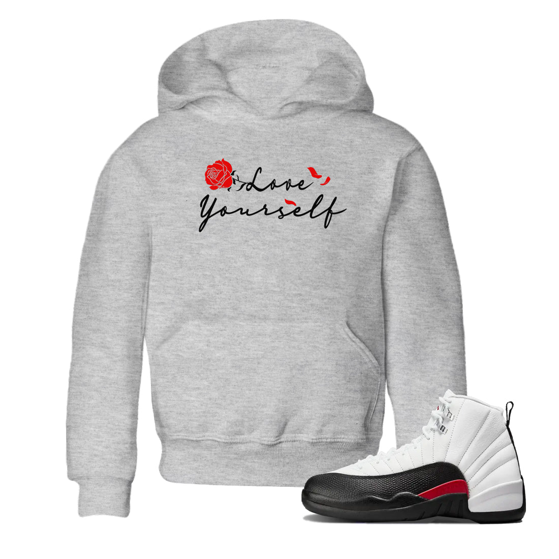 AJ12 Taxi Flip shirts to match jordans Love Yourself sneaker match tees Air Jordan 12 Taxi Flip Drip Gear Zone streetwear brand Baby and Youth Heather Grey 1 cotton tee