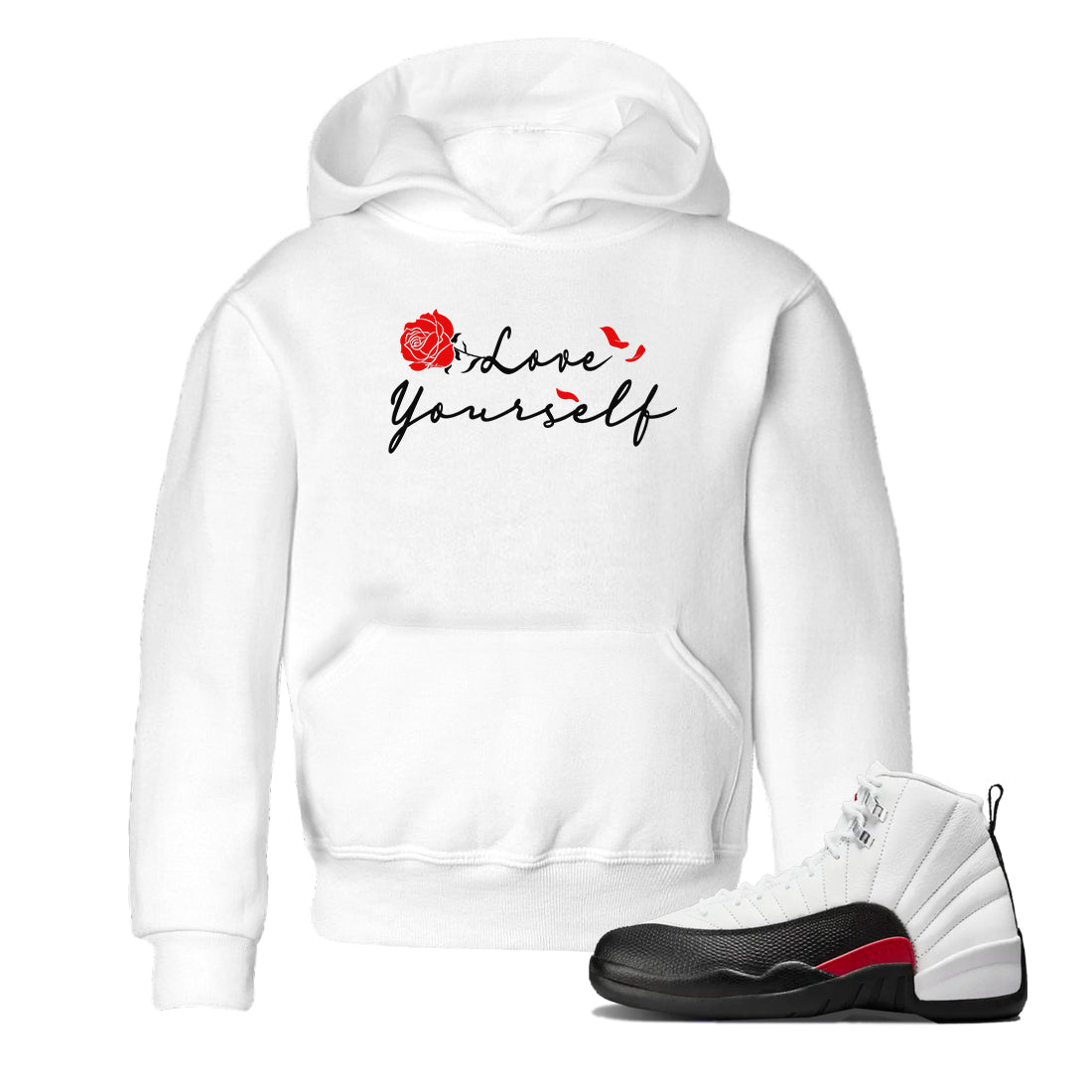 AJ12 Taxi Flip shirts to match jordans Love Yourself sneaker match tees Air Jordan 12 Taxi Flip Drip Gear Zone streetwear brand Baby and Youth White 1 cotton tee