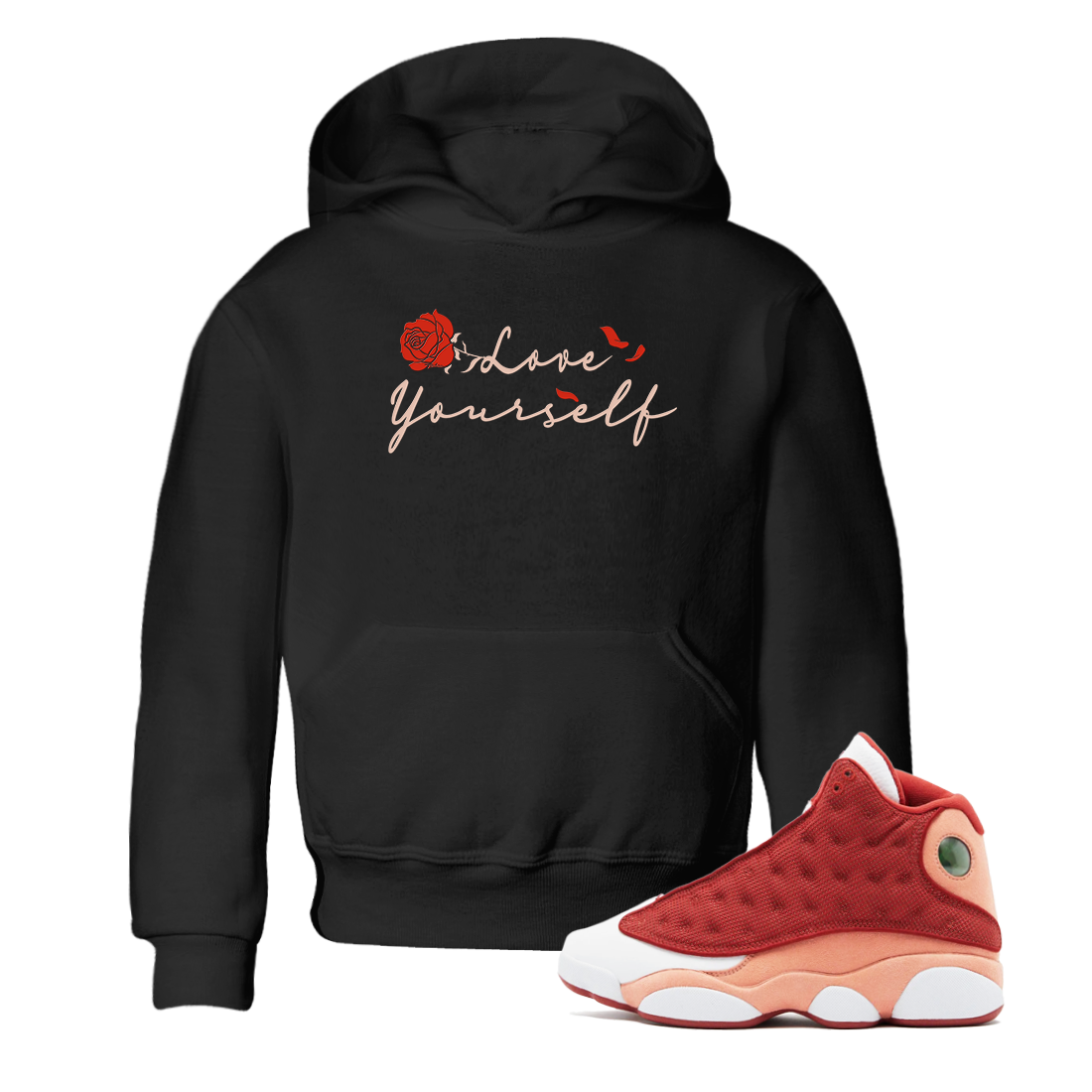 13s Dune Red shirts to match jordans Love Yourself sneaker match tees Air Jordan 13 Dune Red Drip Gear Zone streetwear brand Baby and Youth Black 1 cotton tee