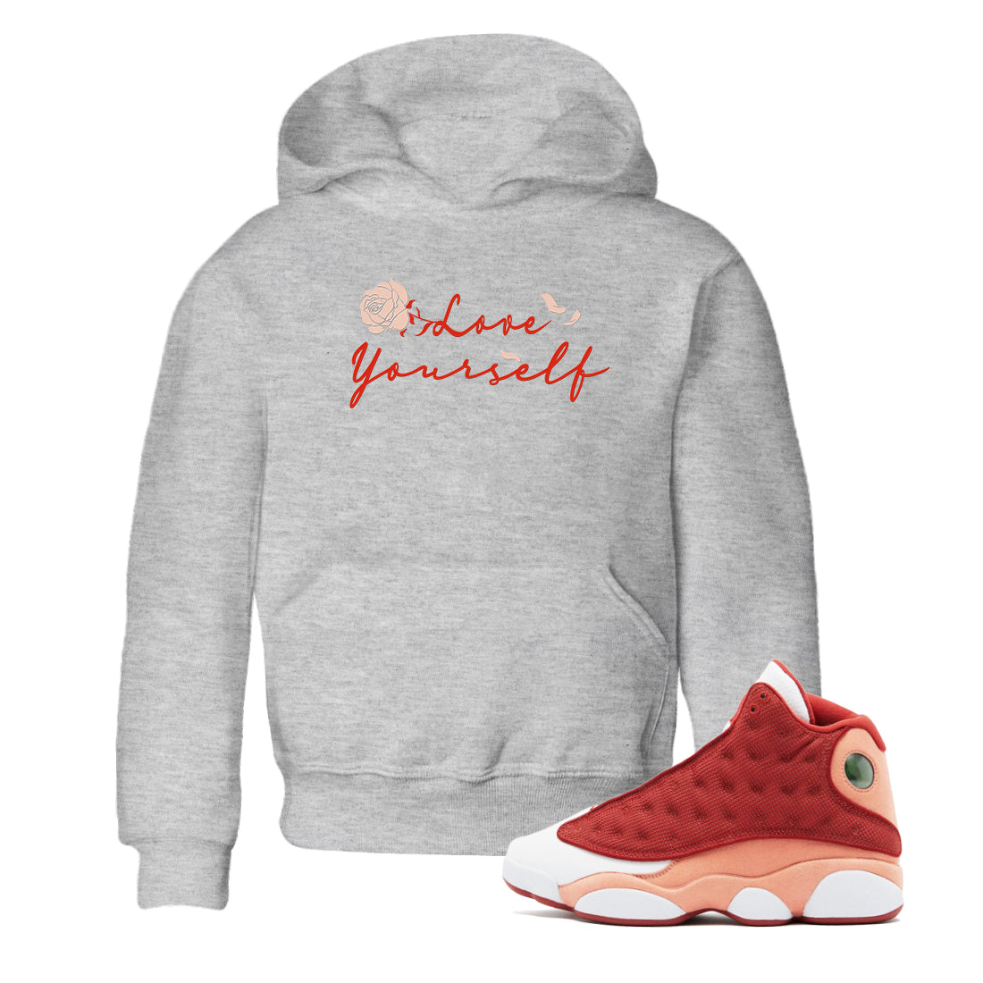 13s Dune Red shirts to match jordans Love Yourself sneaker match tees Air Jordan 13 Dune Red Drip Gear Zone streetwear brand Baby and Youth Heather Grey 1 cotton tee