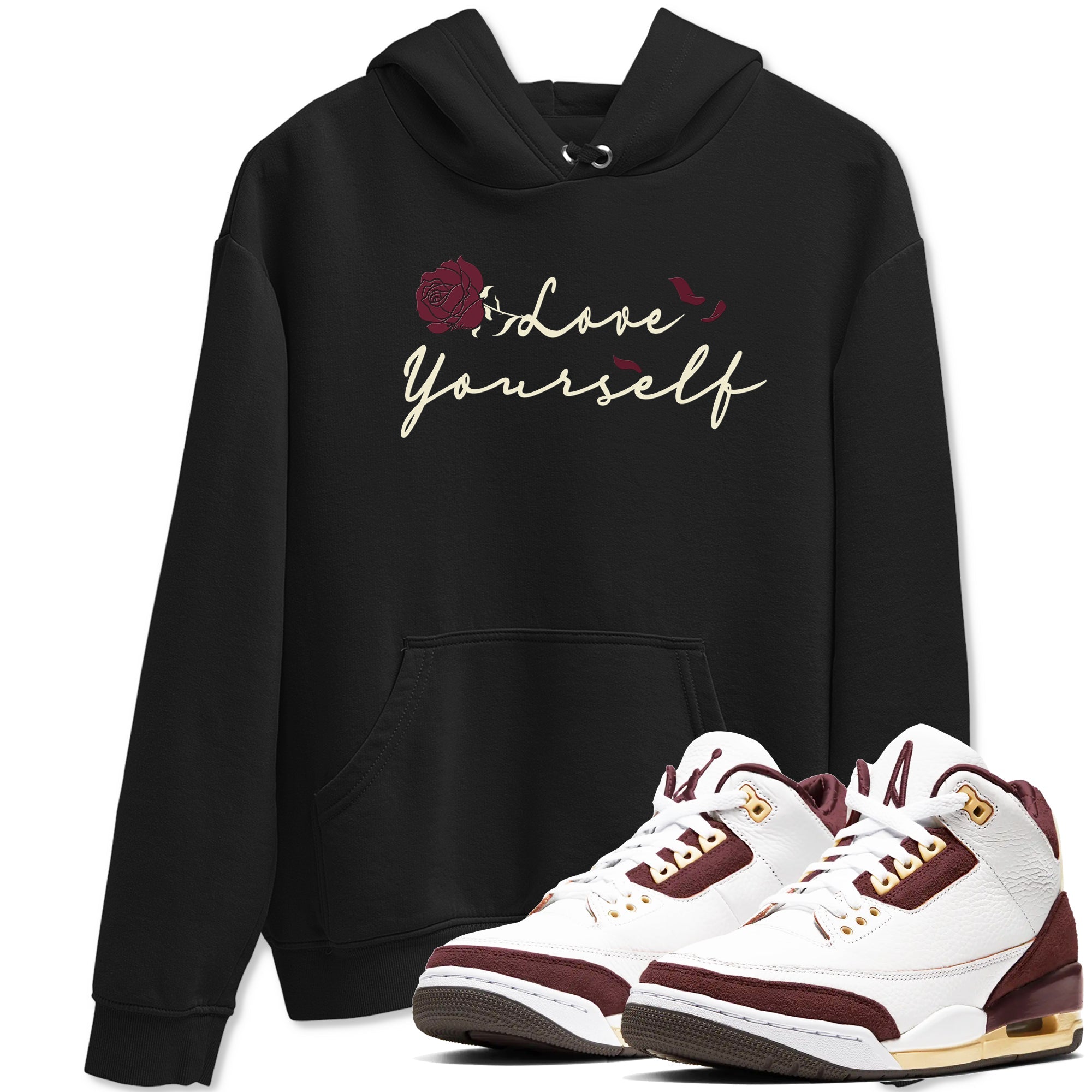 3s A Ma Maniere x Burgundy Crush shirts to match jordans Love Yourself sneaker match tees Air Jordan 3 A Ma Maniere x Burgundy Crush Drip Gear Zone streetwear brand Black 1 unisex cotton tee