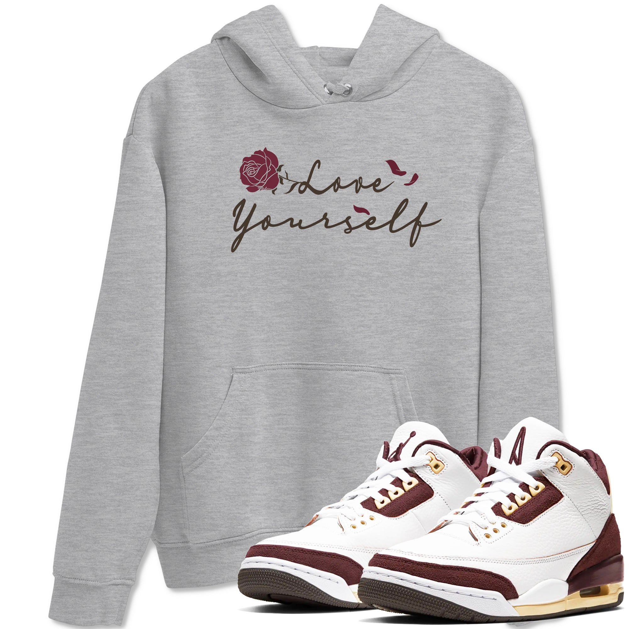 3s A Ma Maniere x Burgundy Crush shirts to match jordans Love Yourself sneaker match tees Air Jordan 3 A Ma Maniere x Burgundy Crush Drip Gear Zone streetwear brand Heather Grey 1 unisex cotton tee