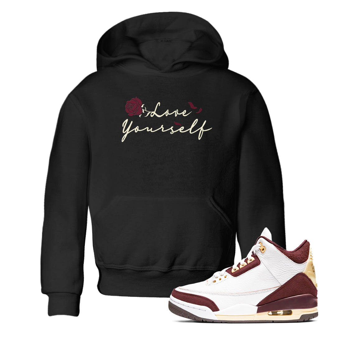 3s A Ma Maniere x Burgundy Crush shirts to match jordans Love Yourself sneaker match tees Air Jordan 3 A Ma Maniere x Burgundy Crush Drip Gear Zone streetwear brand Baby and Youth Black 1 cotton tee