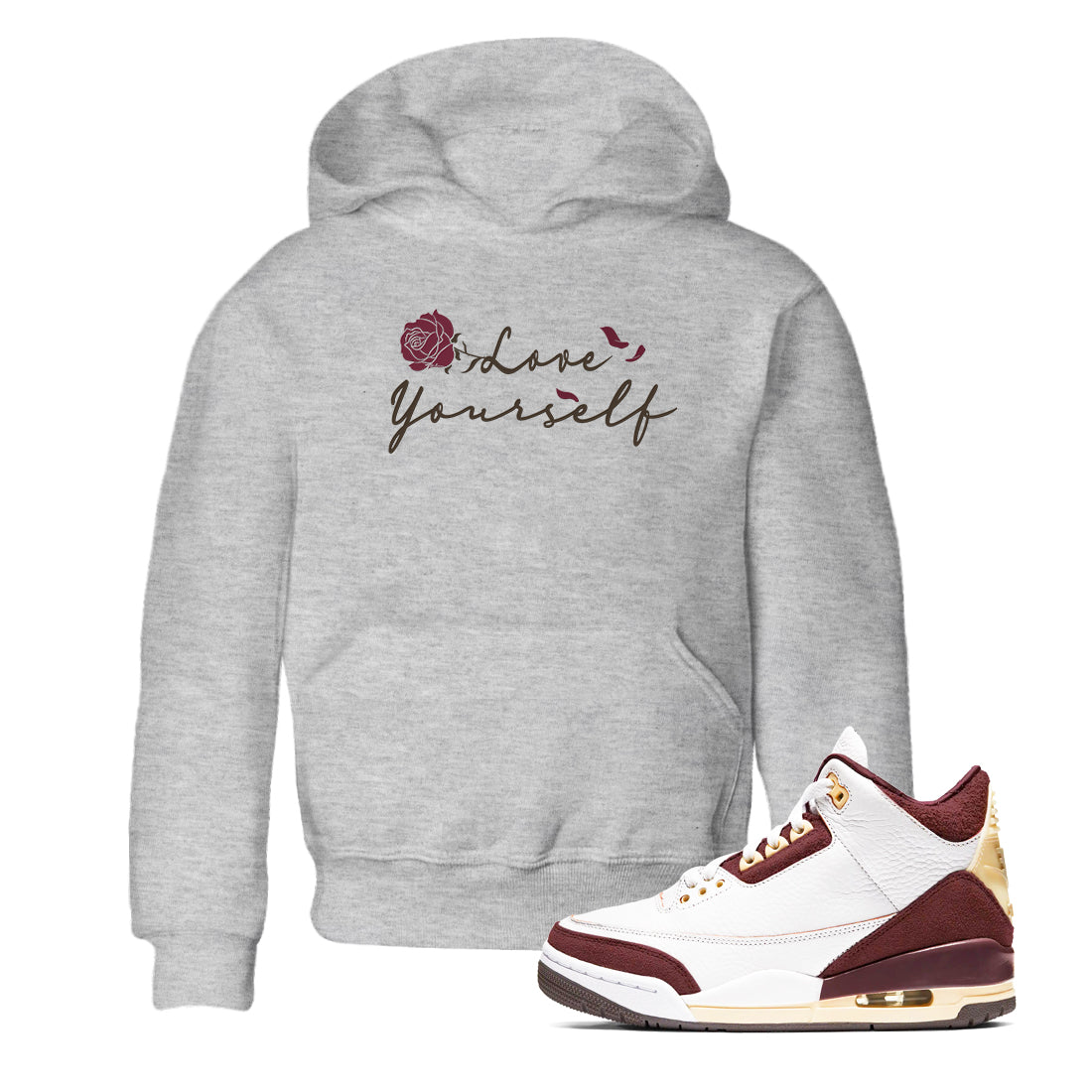 3s A Ma Maniere x Burgundy Crush shirts to match jordans Love Yourself sneaker match tees Air Jordan 3 A Ma Maniere x Burgundy Crush Drip Gear Zone streetwear brand Baby and Youth Heather Grey 1 cotton tee
