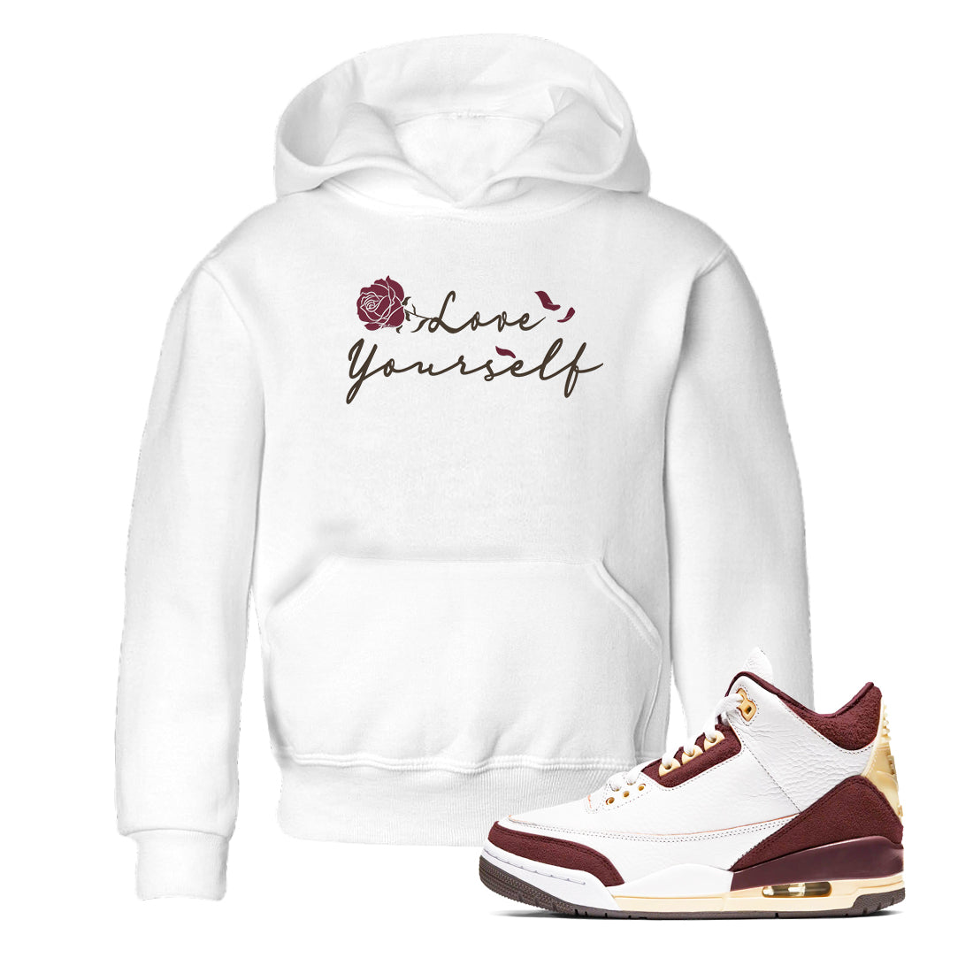 3s A Ma Maniere x Burgundy Crush shirts to match jordans Love Yourself sneaker match tees Air Jordan 3 A Ma Maniere x Burgundy Crush Drip Gear Zone streetwear brand Baby and Youth White 1 cotton tee