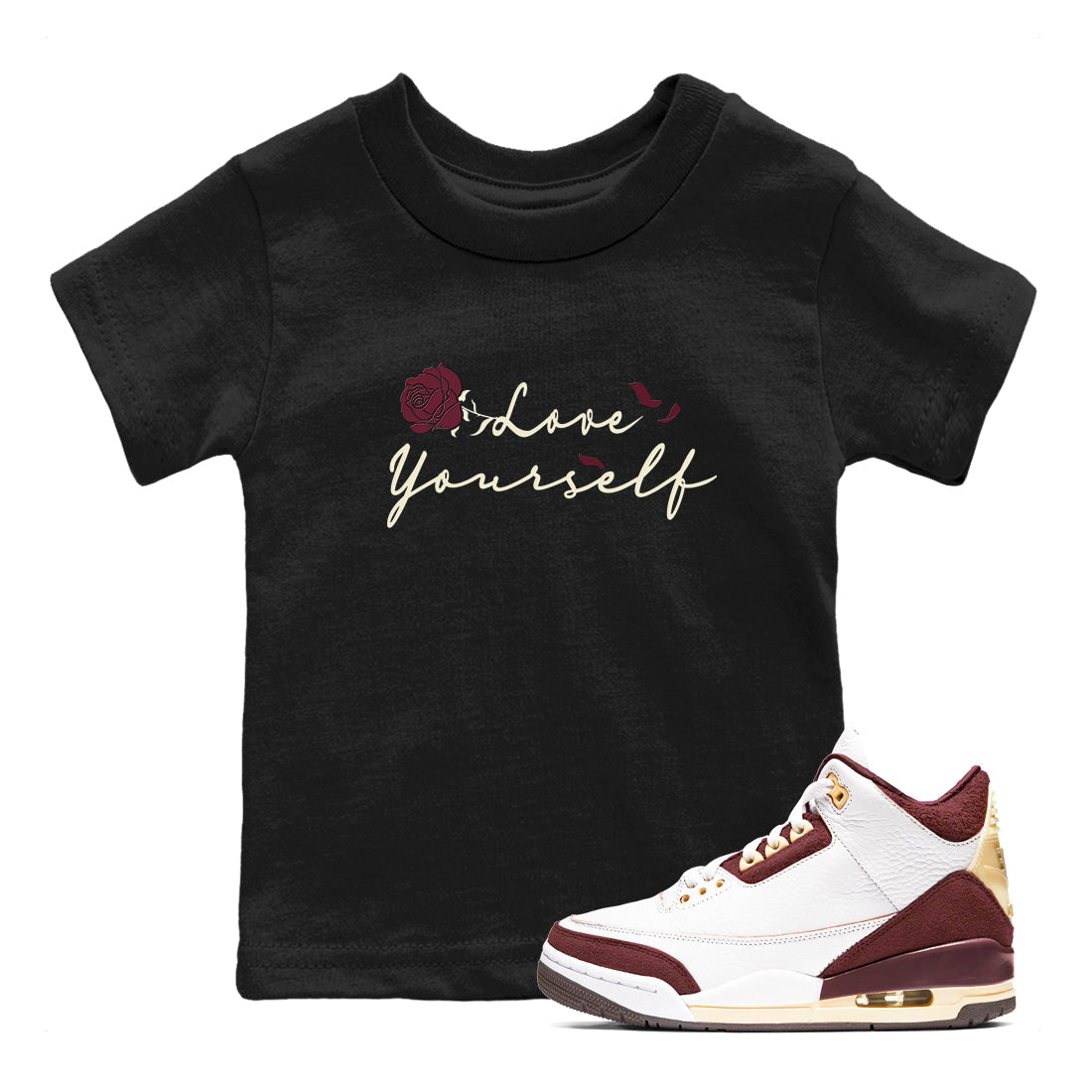 3s A Ma Maniere x Burgundy Crush shirts to match jordans Love Yourself sneaker match tees Air Jordan 3 A Ma Maniere x Burgundy Crush Drip Gear Zone streetwear brand Baby and Youth Black 1 cotton tee