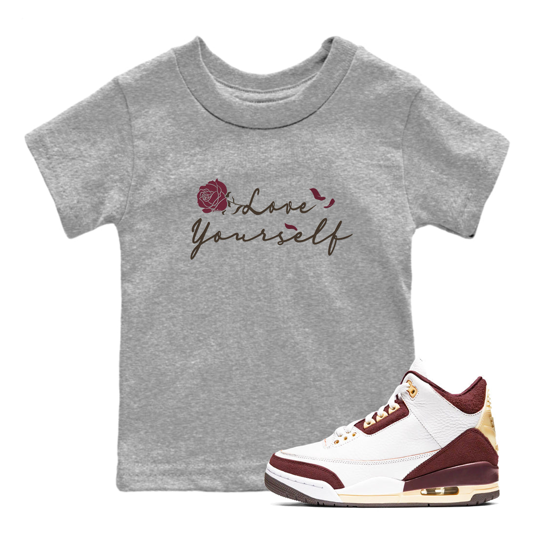 3s A Ma Maniere x Burgundy Crush shirts to match jordans Love Yourself sneaker match tees Air Jordan 3 A Ma Maniere x Burgundy Crush Drip Gear Zone streetwear brand Baby and Youth Heather Grey 1 cotton tee