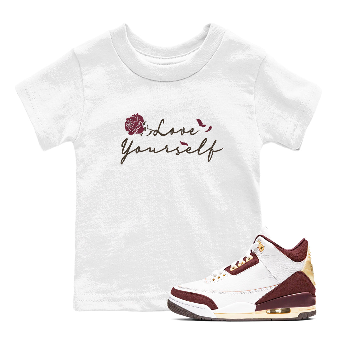 3s A Ma Maniere x Burgundy Crush shirts to match jordans Love Yourself sneaker match tees Air Jordan 3 A Ma Maniere x Burgundy Crush Drip Gear Zone streetwear brand Baby and Youth White 1 cotton tee