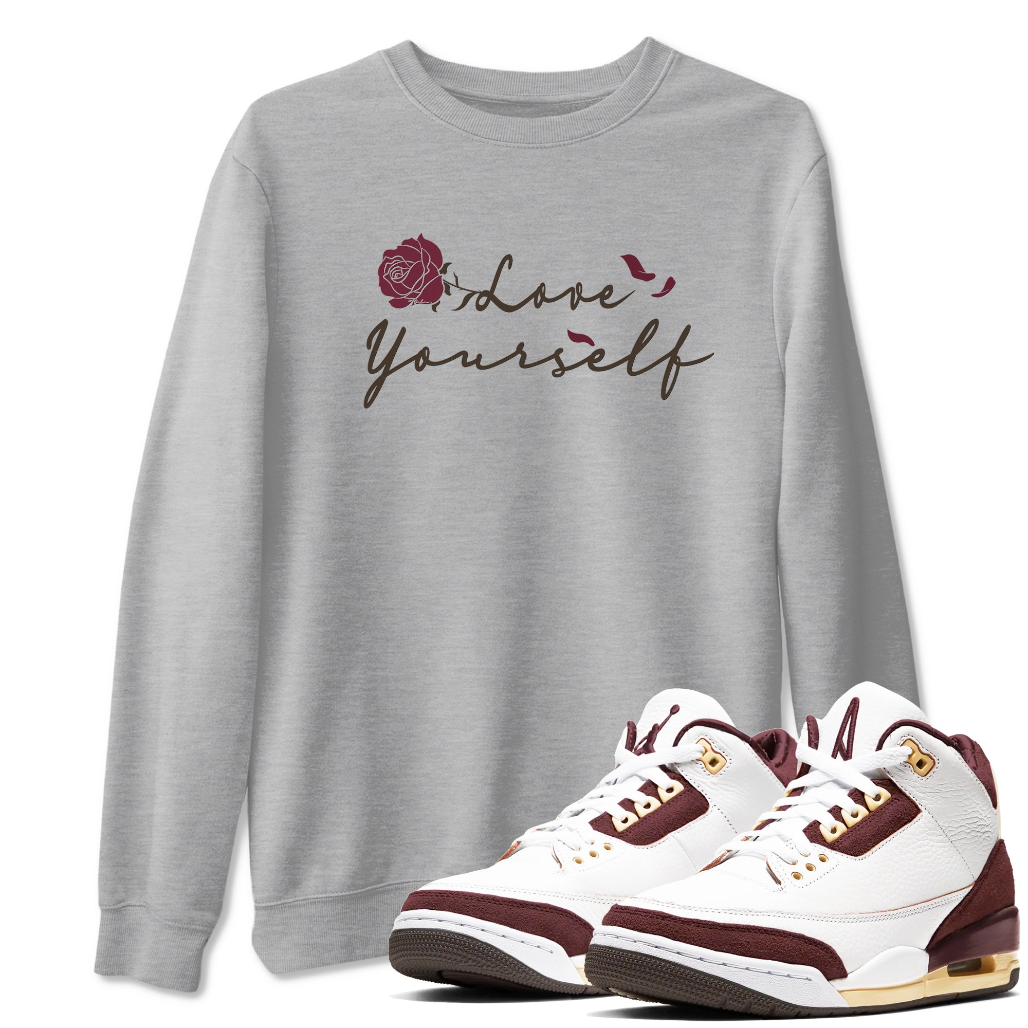 3s A Ma Maniere x Burgundy Crush shirts to match jordans Love Yourself sneaker match tees Air Jordan 3 A Ma Maniere x Burgundy Crush Drip Gear Zone streetwear brand Heather Grey 1 unisex cotton tee