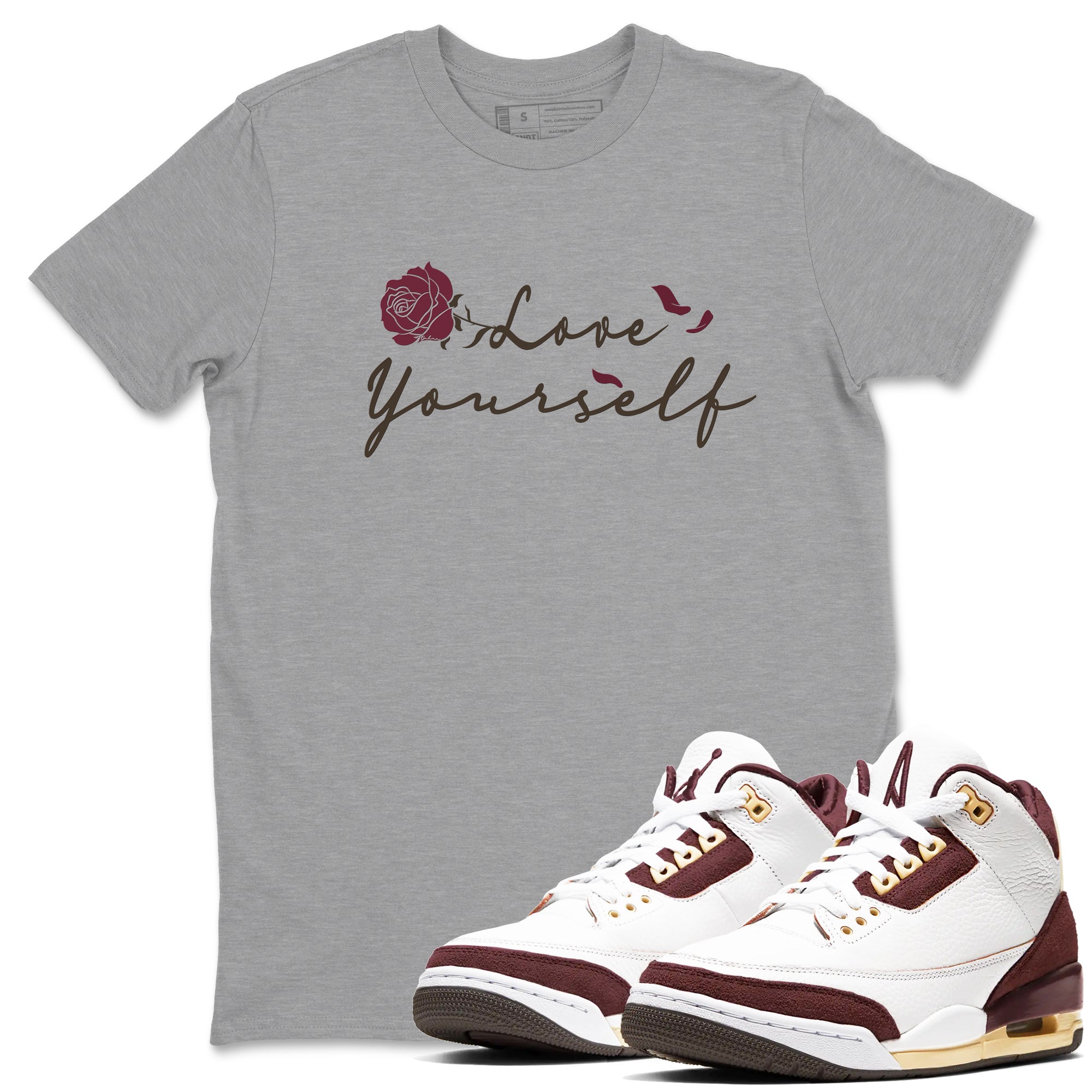 3s A Ma Maniere x Burgundy Crush shirts to match jordans Love Yourself sneaker match tees Air Jordan 3 A Ma Maniere x Burgundy Crush Drip Gear Zone streetwear brand Heather Grey 1 unisex cotton tee
