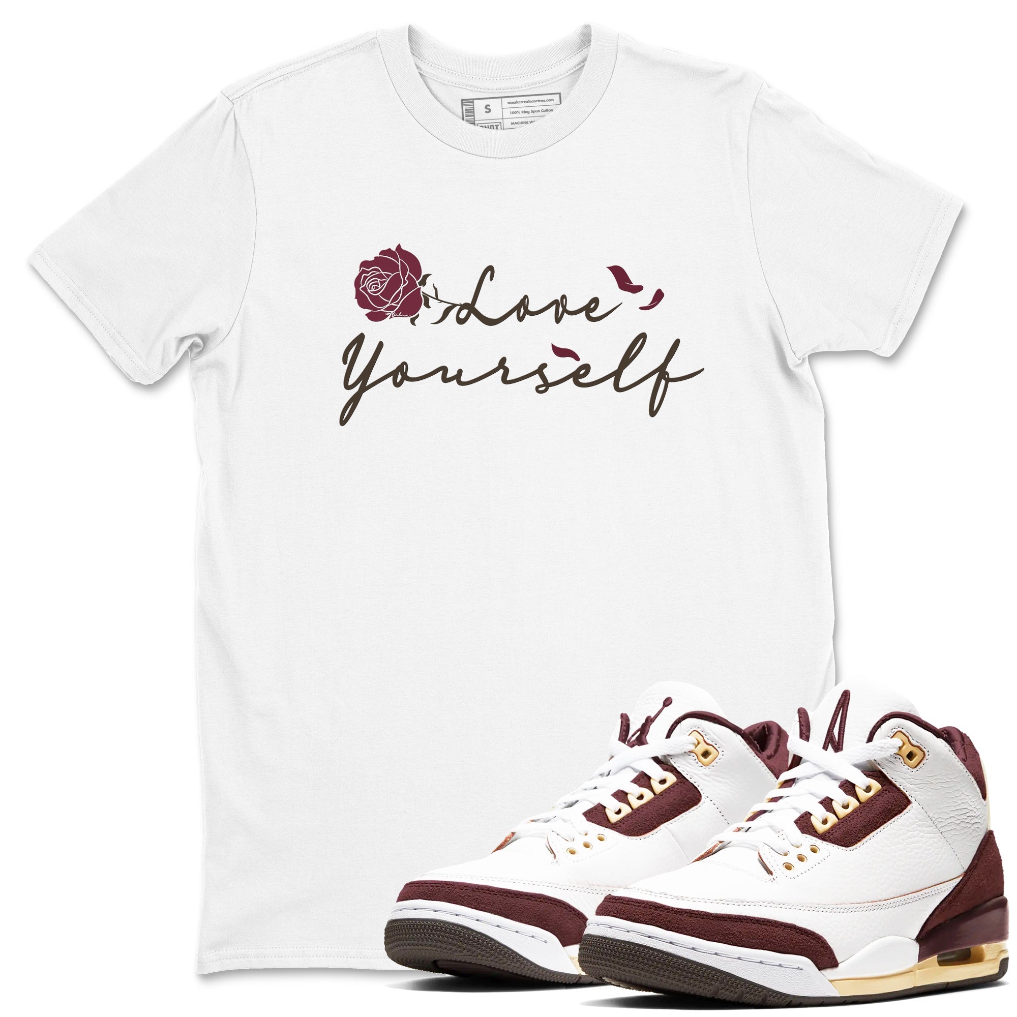 3s A Ma Maniere x Burgundy Crush shirts to match jordans Love Yourself sneaker match tees Air Jordan 3 A Ma Maniere x Burgundy Crush Drip Gear Zone streetwear brand White 1 unisex cotton tee