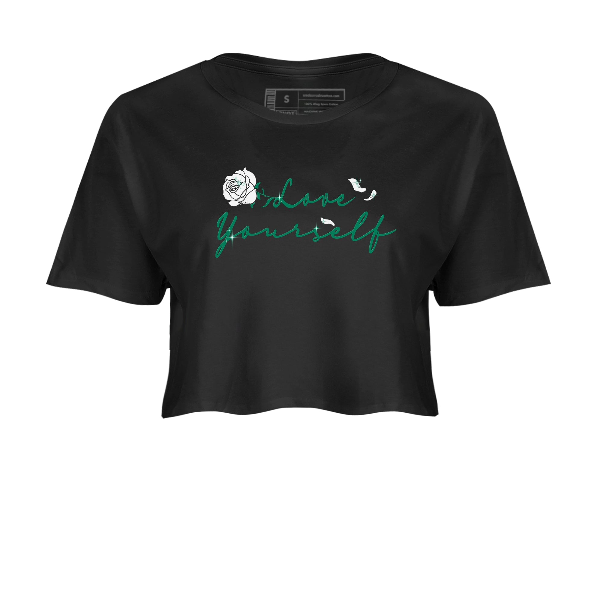 4s Oxidized Green shirts to match jordans Love Yourself sneaker match tees Air Jordan 4 Oxidized Green Drip Gear Zone streetwear brand Black 2 crop tee