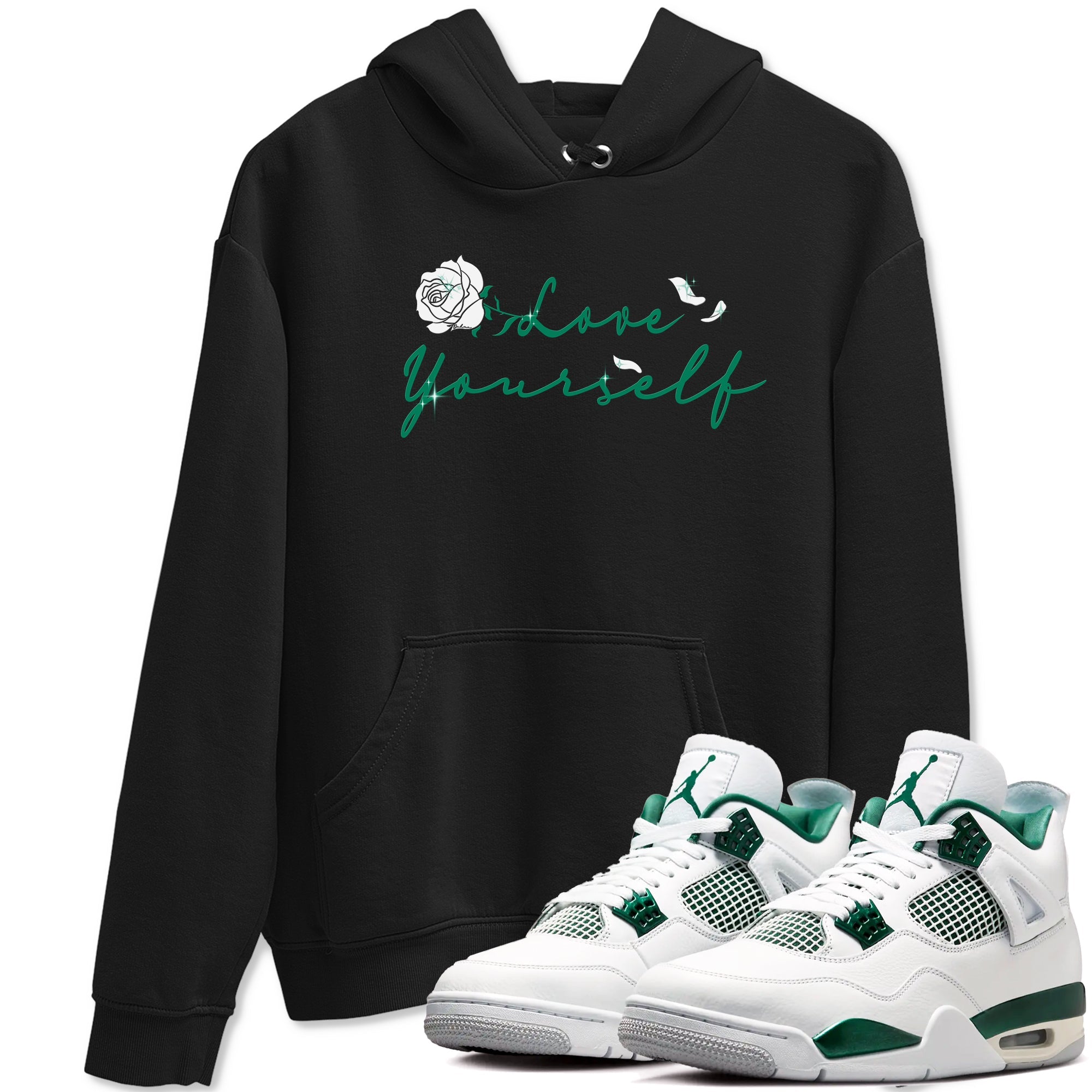 4s Oxidized Green shirts to match jordans Love Yourself sneaker match tees Air Jordan 4 Oxidized Green Drip Gear Zone streetwear brand Black 1 unisex cotton tee
