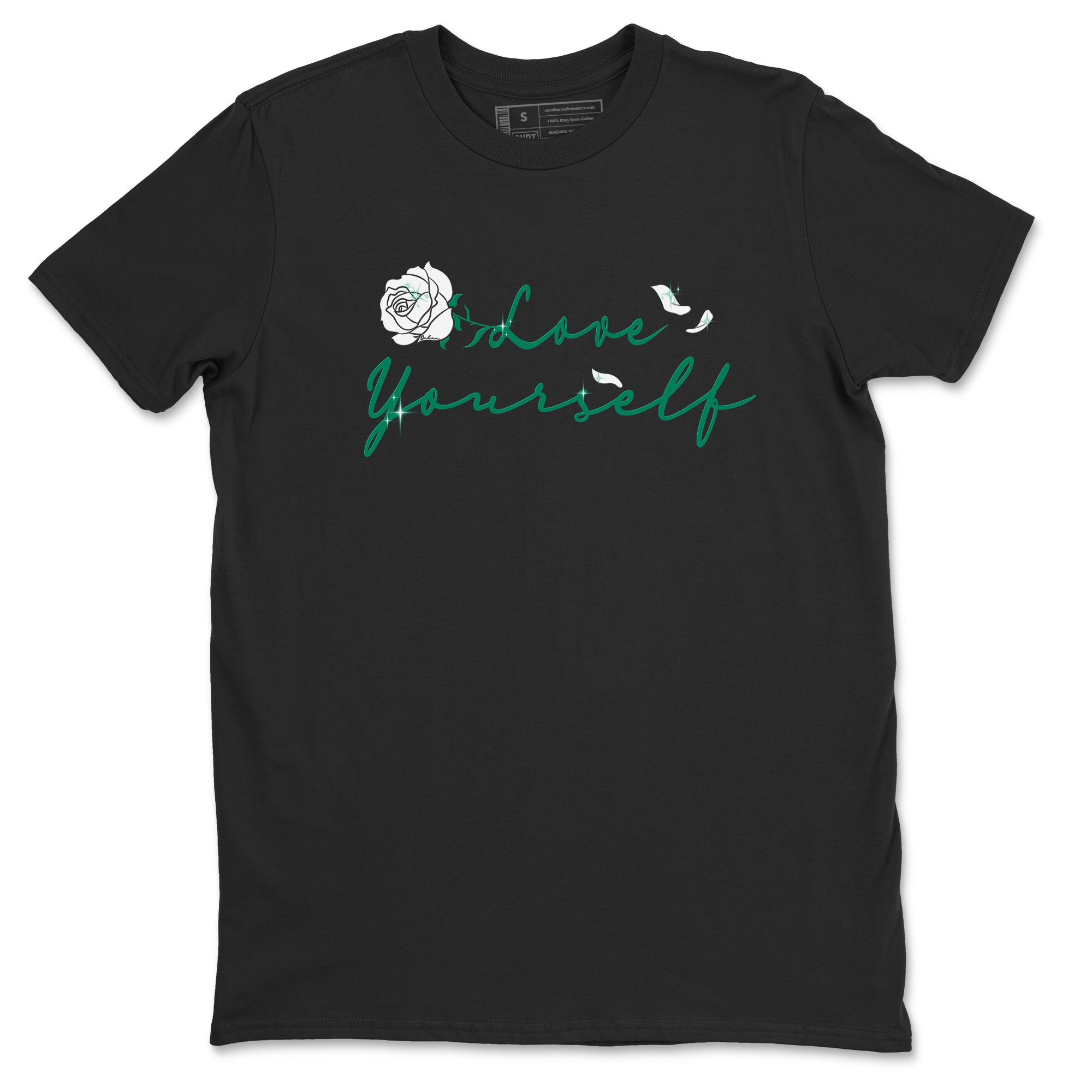 4s Oxidized Green shirts to match jordans Love Yourself sneaker match tees Air Jordan 4 Oxidized Green Drip Gear Zone streetwear brand Black 2 unisex cotton tee