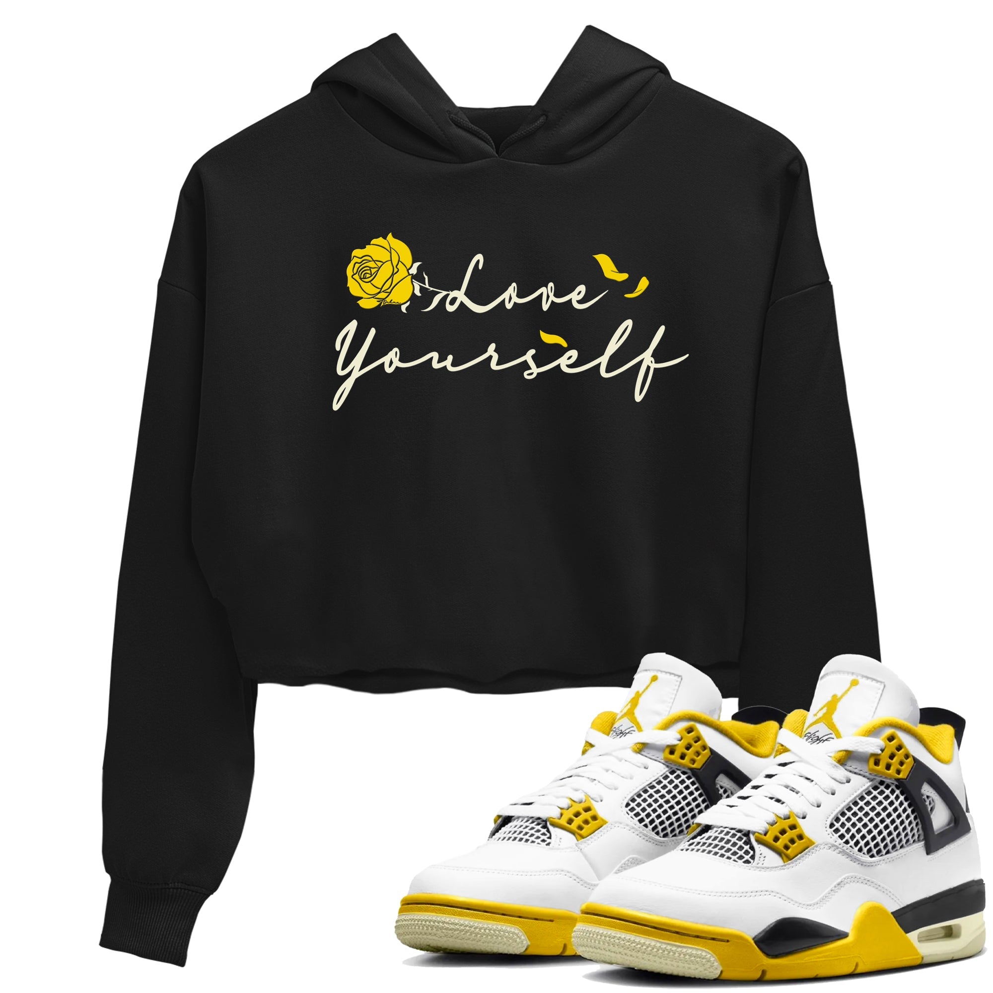 4s Vivid Sulfur shirt to match jordans Love Yourself sneaker tees Air Jordan 4 Vivid Sulfur Drip Gear Zone Black 1 crop length shirt