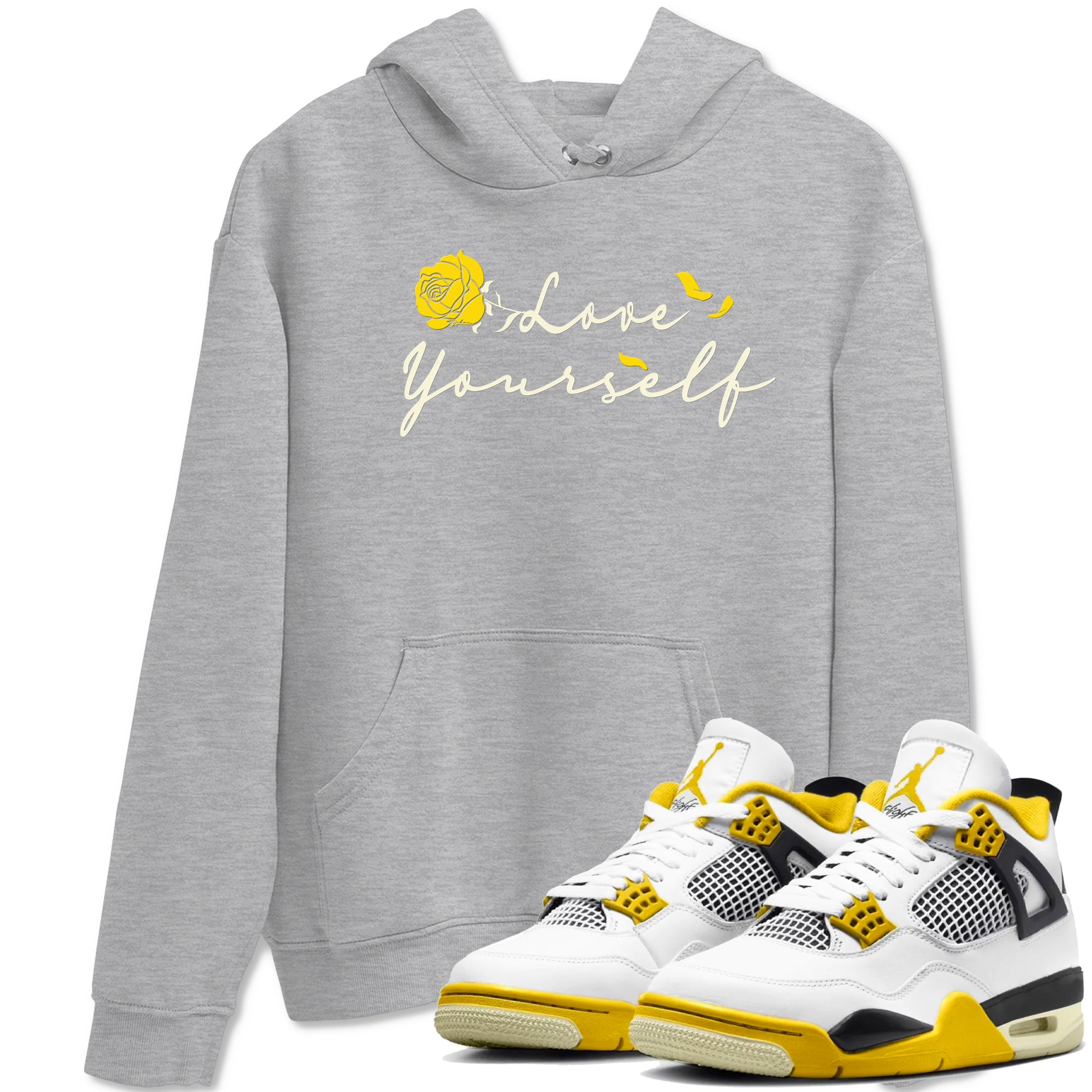 4s Vivid Sulfur shirt to match jordans Love Yourself sneaker tees Air Jordan 4 Vivid Sulfur Drip Gear Zone unisex cotton Heather Grey 1 crew neck shirt