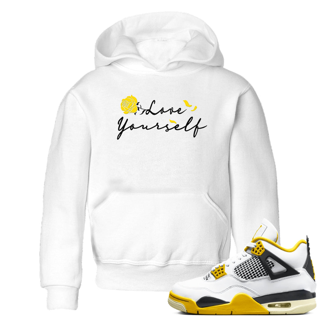 4s Vivid Sulfur shirt to match jordans Love Yourself sneaker tees Air Jordan 4 Vivid Sulfur Drip Gear Zone baby toddler White 1 cotton Shirt