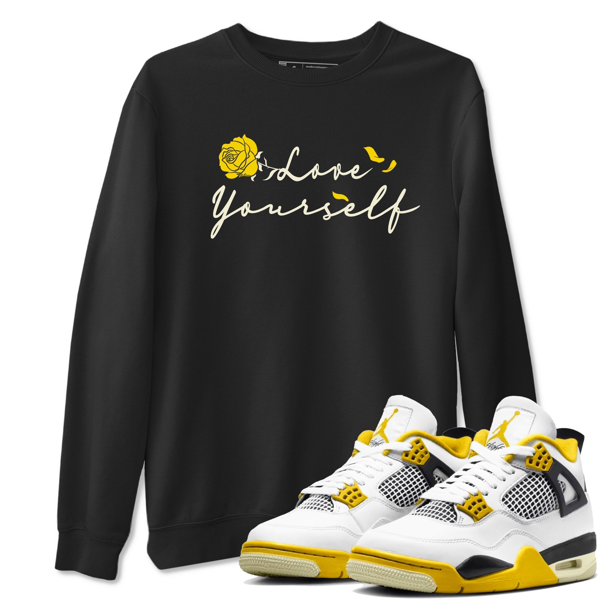 4s Vivid Sulfur shirt to match jordans Love Yourself sneaker tees Air Jordan 4 Vivid Sulfur Drip Gear Zone unisex cotton Black 1 crew neck shirt