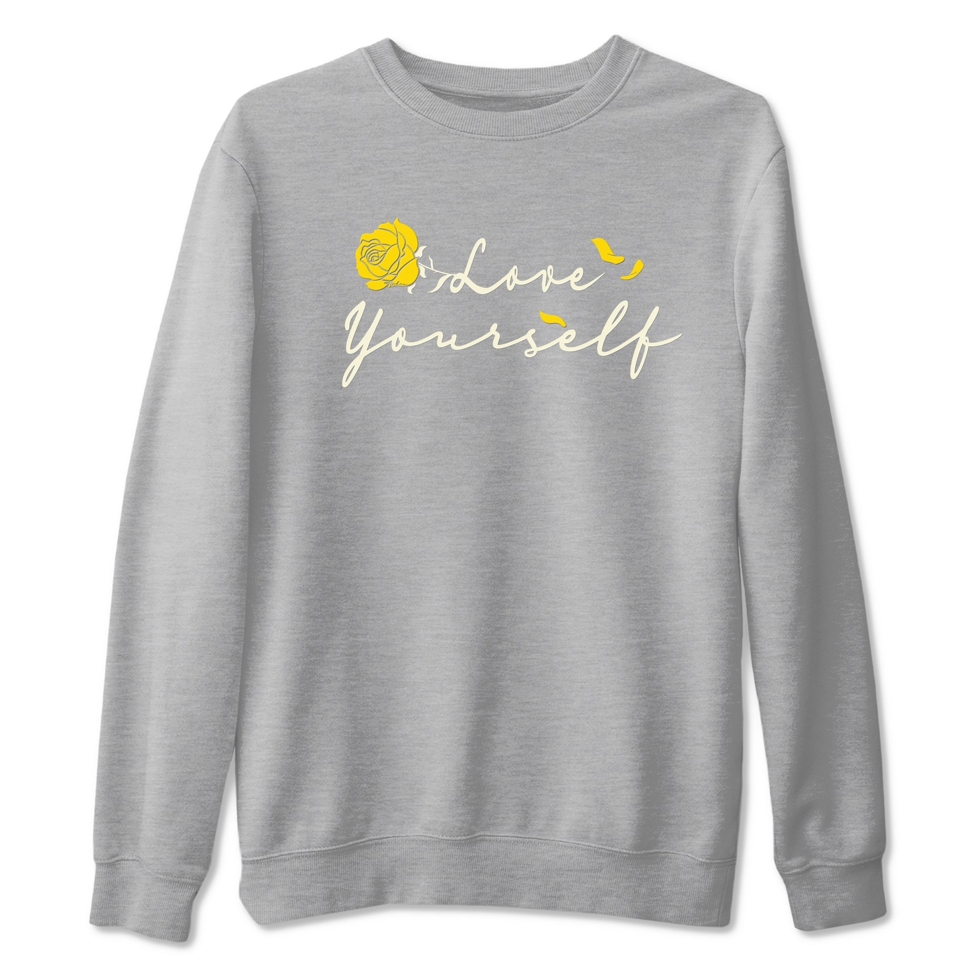 4s Vivid Sulfur shirt to match jordans Love Yourself sneaker tees Air Jordan 4 Vivid Sulfur Drip Gear Zone unisex cotton Heather Grey 2 crew neck shirt