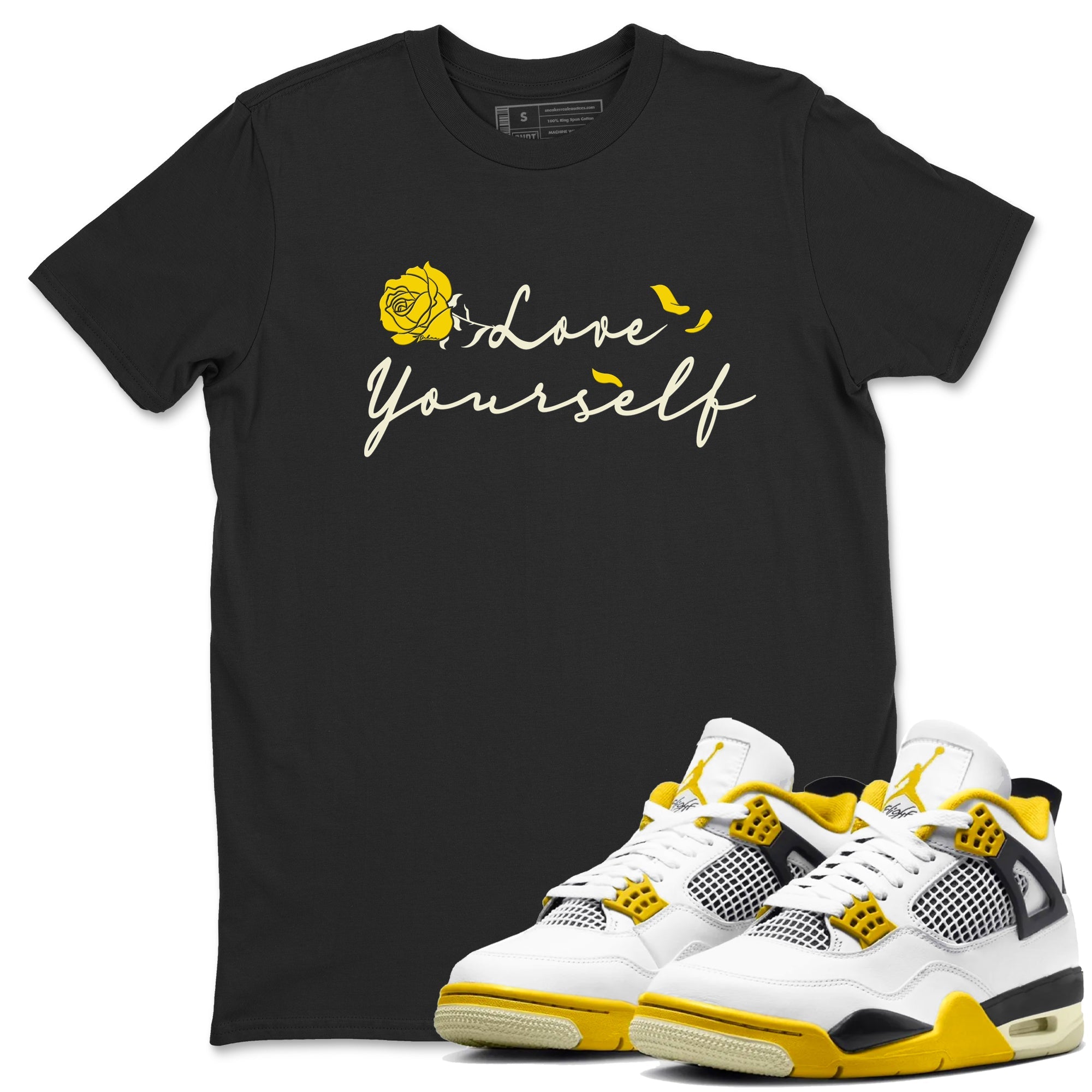 4s Vivid Sulfur shirt to match jordans Love Yourself sneaker tees Air Jordan 4 Vivid Sulfur Drip Gear Zone unisex cotton Black 1 crew neck shirt