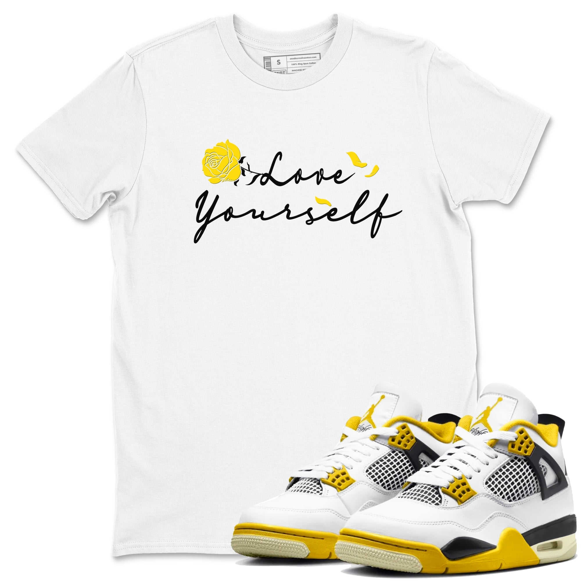 4s Vivid Sulfur shirt to match jordans Love Yourself sneaker tees Air Jordan 4 Vivid Sulfur Drip Gear Zone unisex cotton White 1 crew neck shirt