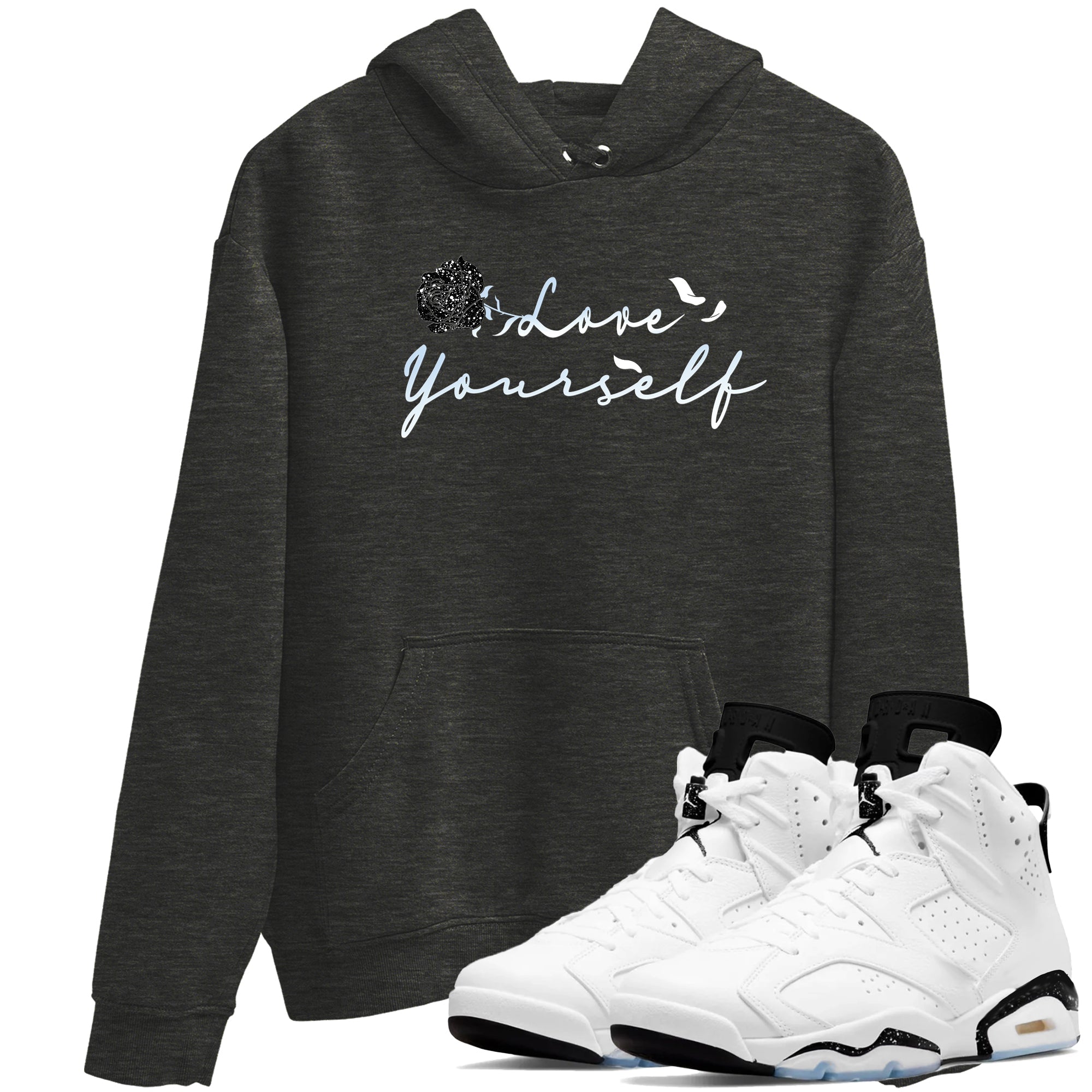 AJ6 Reverse Cookies shirts to match jordans Love Yourself sneaker match tees Air Jordan 6 Reverse Cookies Drip Gear Zone streetwear brand Charcoal Heather 1 unisex cotton tee
