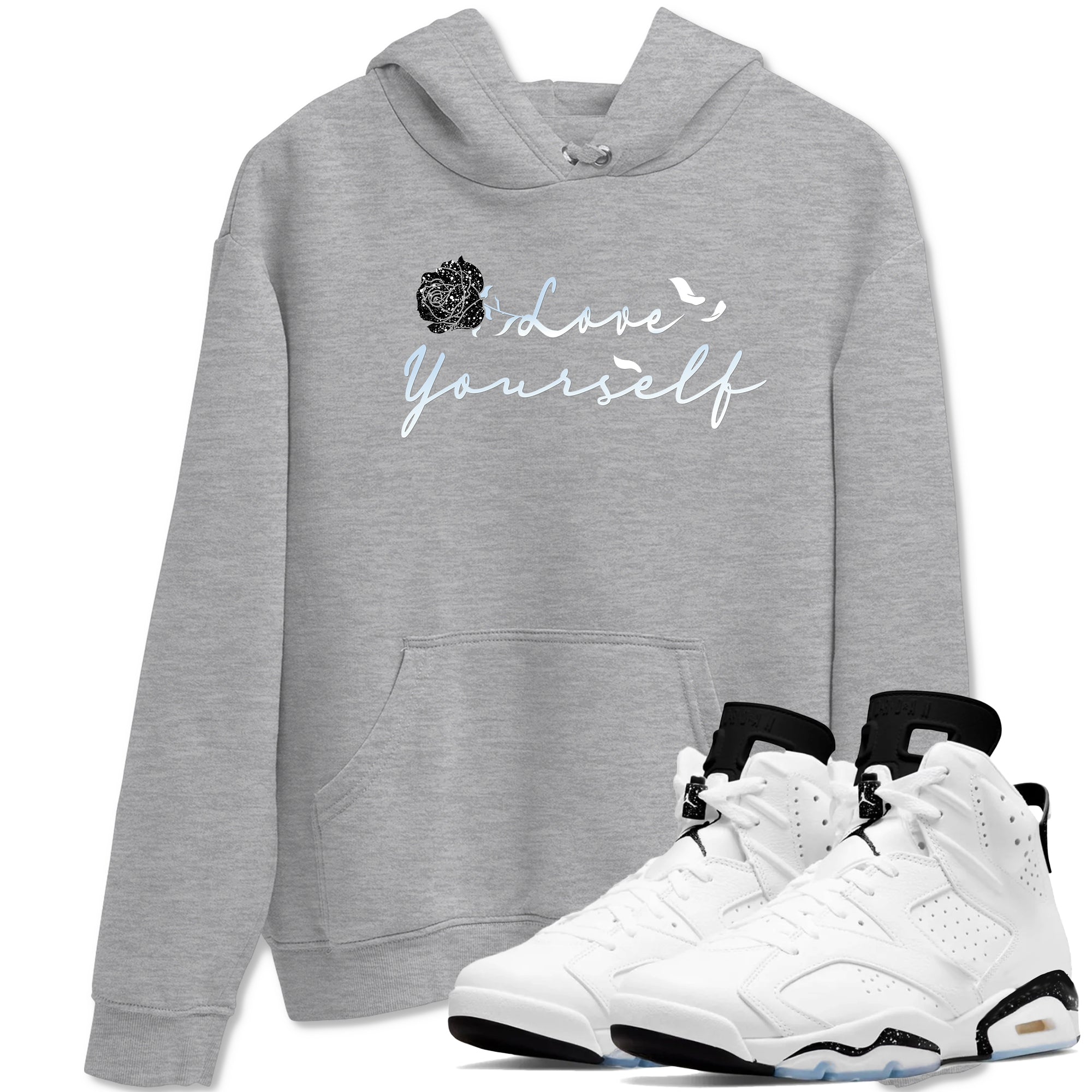 AJ6 Reverse Cookies shirts to match jordans Love Yourself sneaker match tees Air Jordan 6 Reverse Cookies Drip Gear Zone streetwear brand Heather Grey 1 unisex cotton tee