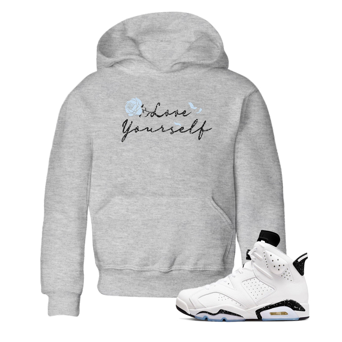 AJ6 Reverse Cookies shirts to match jordans Love Yourself sneaker match tees Air Jordan 6 Reverse Cookies Drip Gear Zone streetwear brand Baby and Youth Heather Grey 1 cotton tee