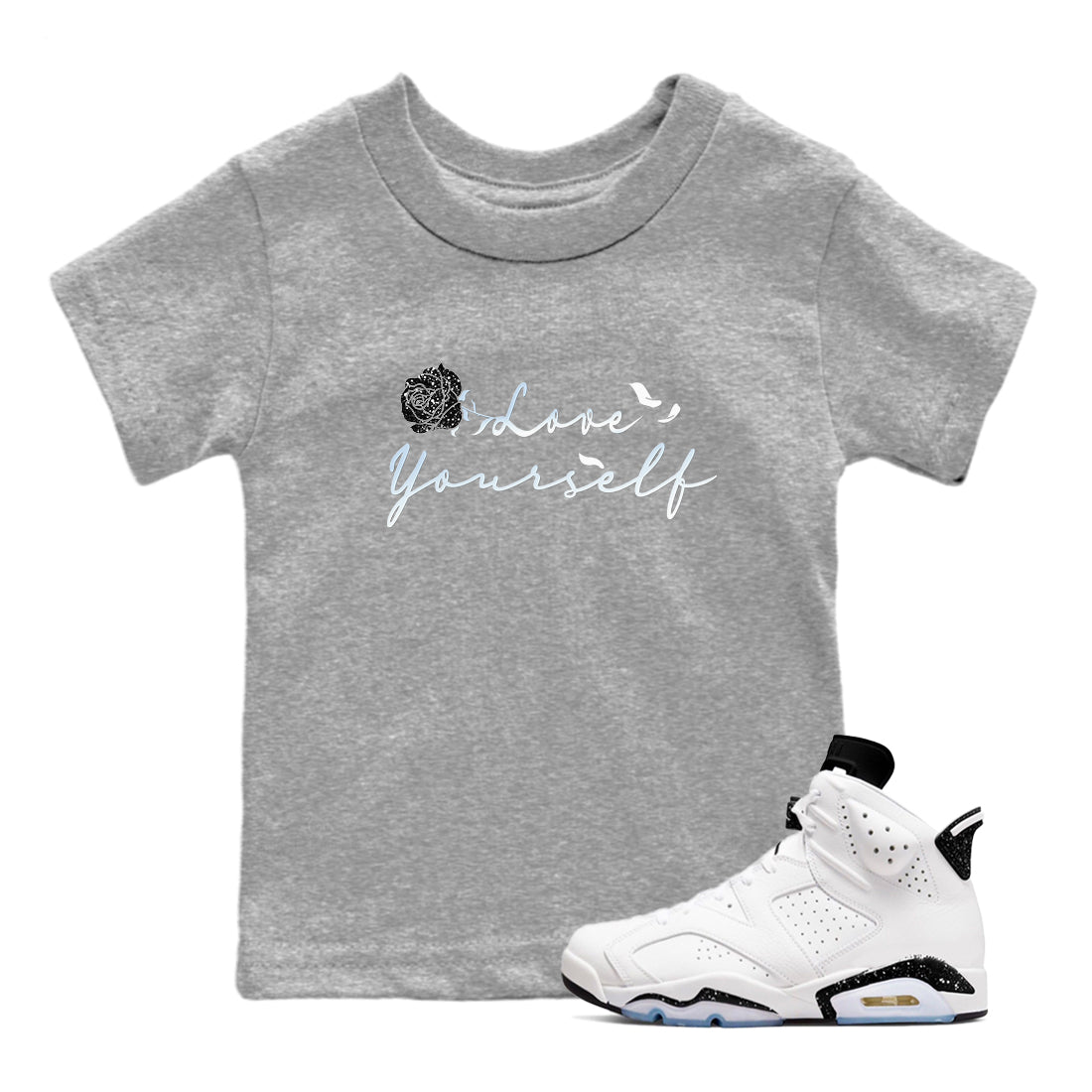 AJ6 Reverse Cookies shirts to match jordans Love Yourself sneaker match tees Air Jordan 6 Reverse Cookies Drip Gear Zone streetwear brand Baby and Youth Heather Grey 1 cotton tee