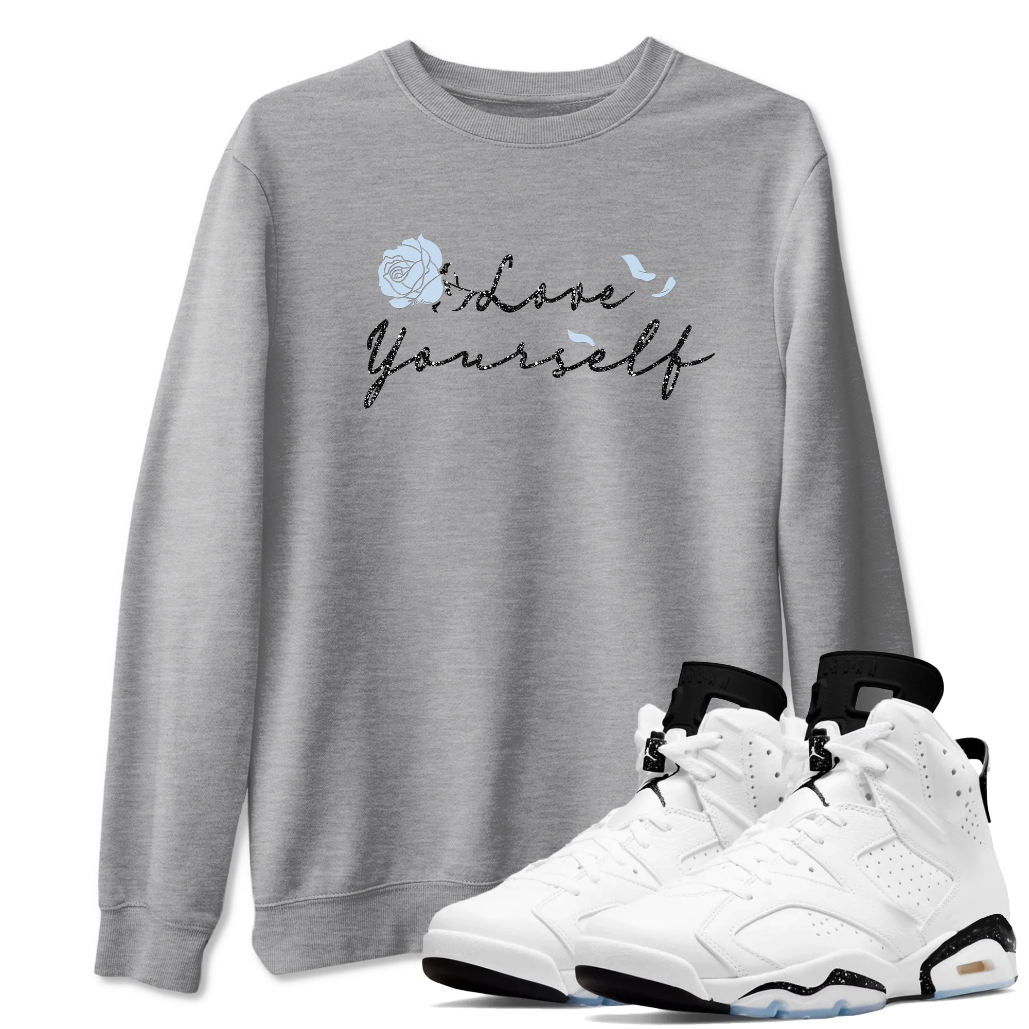 AJ6 Reverse Cookies shirts to match jordans Love Yourself sneaker match tees Air Jordan 6 Reverse Cookies Drip Gear Zone streetwear brand Heather Grey 1 unisex cotton tee