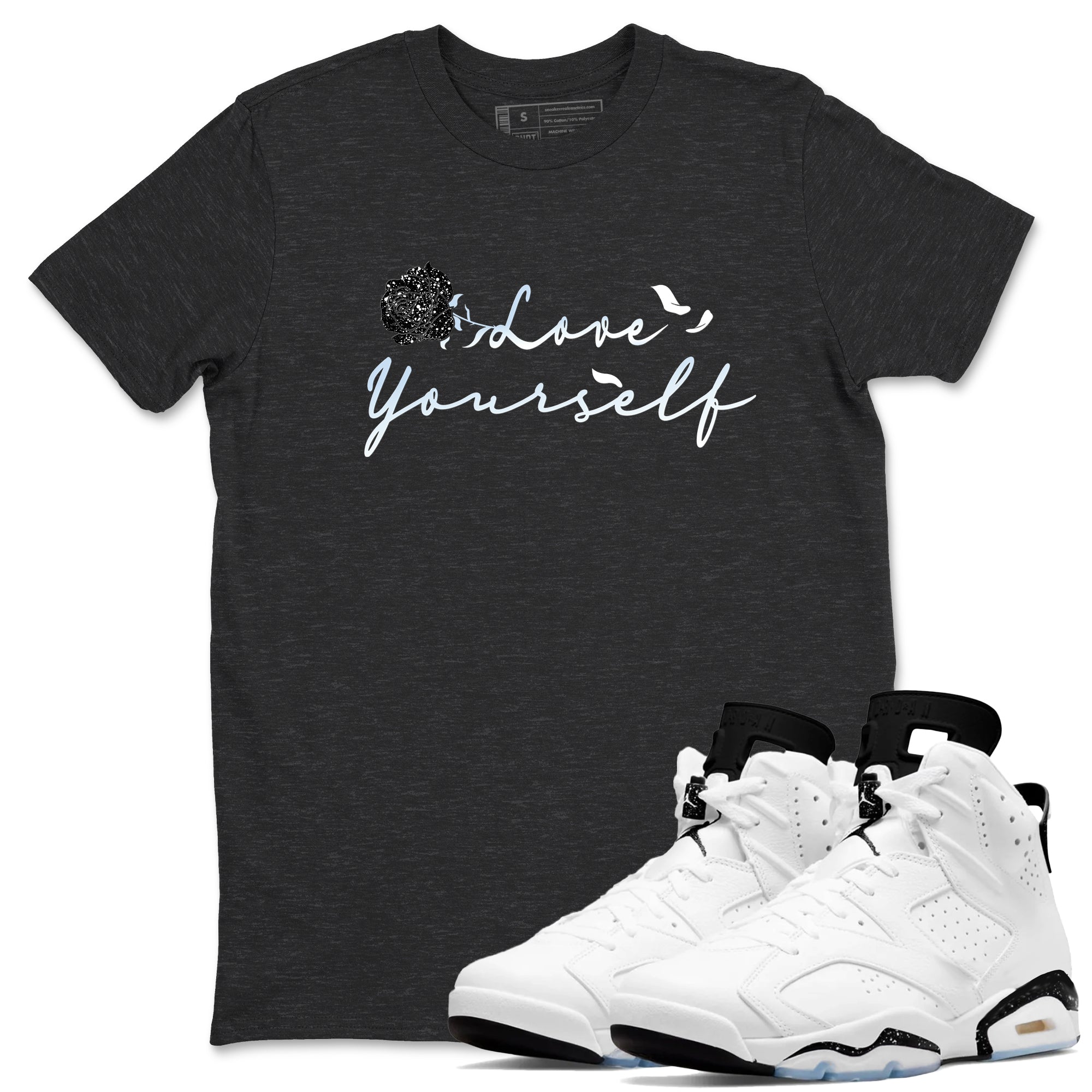 AJ6 Reverse Cookies shirts to match jordans Love Yourself sneaker match tees Air Jordan 6 Reverse Cookies Drip Gear Zone streetwear brand Charcoal Heather 1 unisex cotton tee