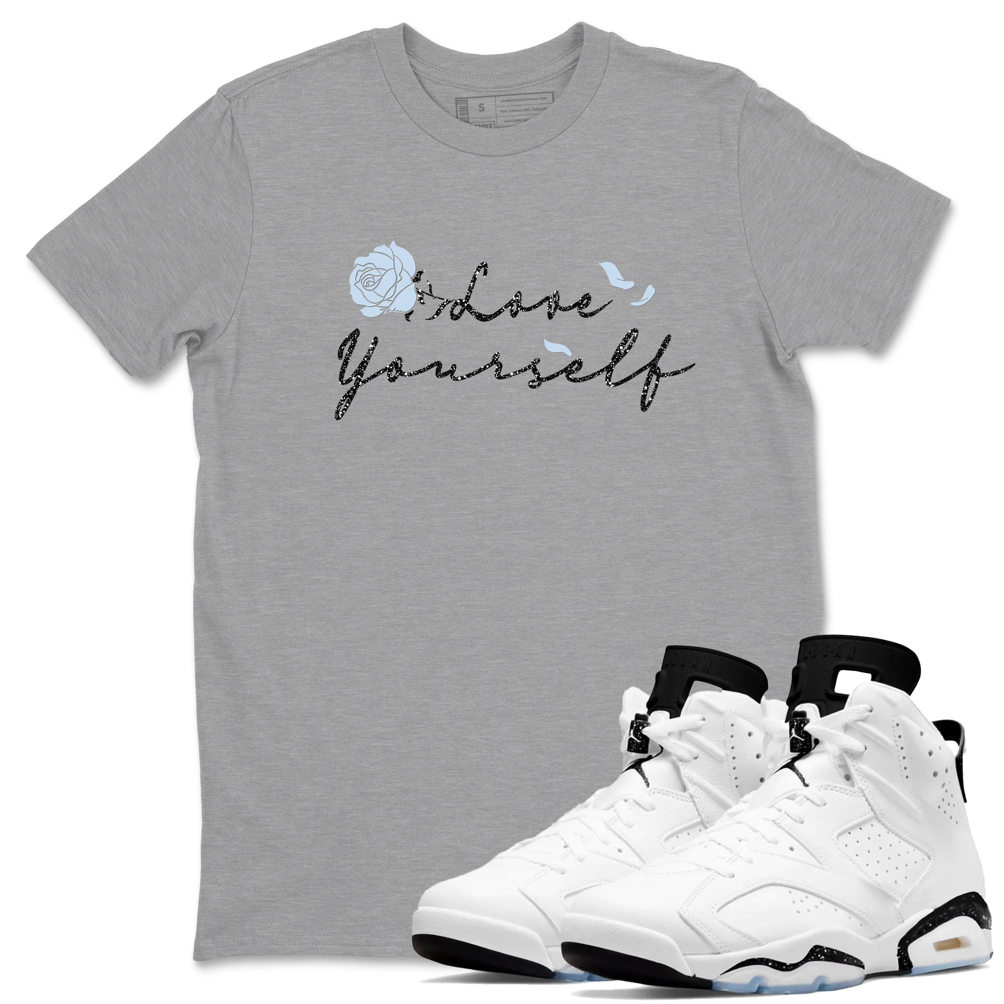 AJ6 Reverse Cookies shirts to match jordans Love Yourself sneaker match tees Air Jordan 6 Reverse Cookies Drip Gear Zone streetwear brand Heather Grey 1 unisex cotton tee