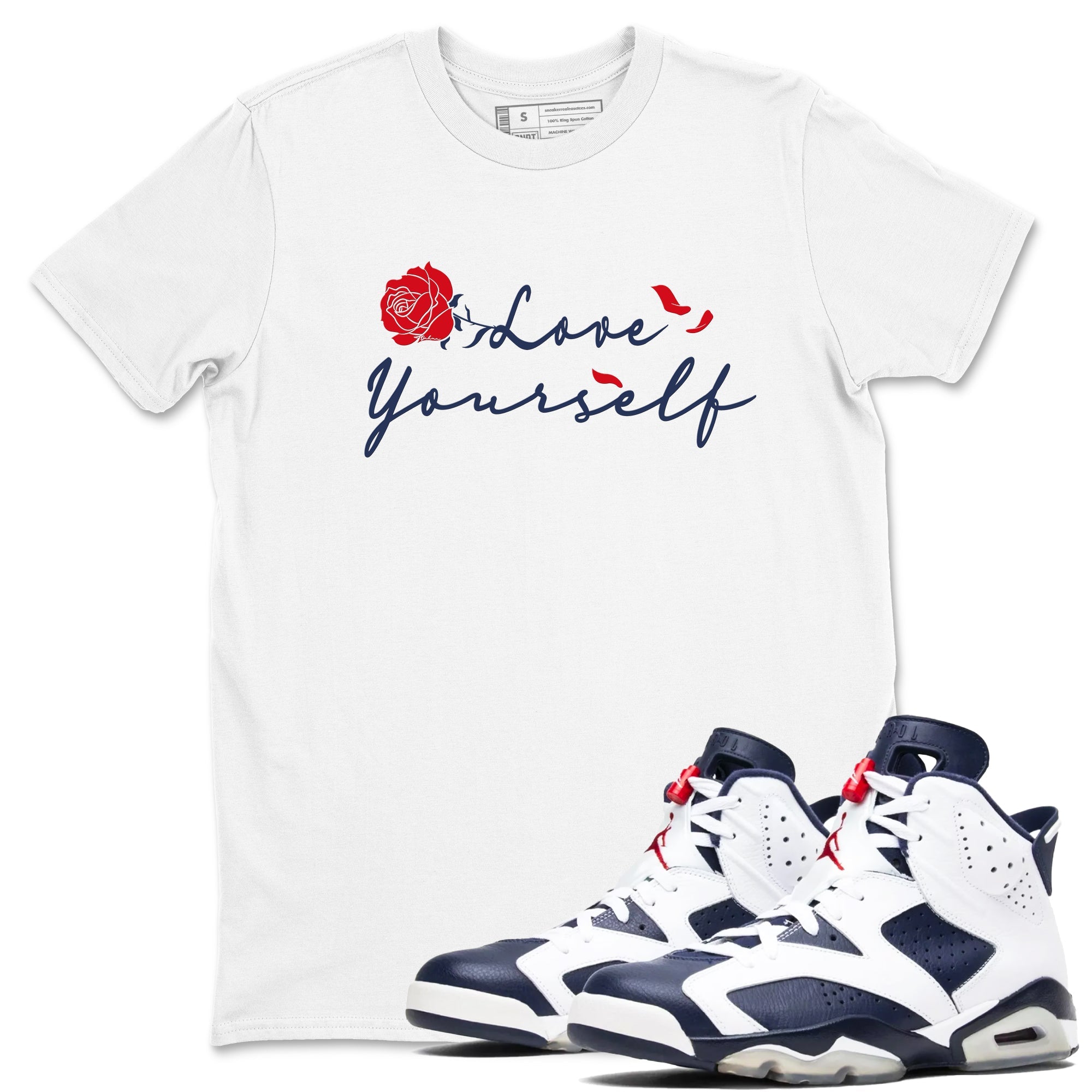 6s White And Midnight Navy shirts to match jordans Love Yourself sneaker match tees Air Jordan 6 White And Midnight Navy Drip Gear Zone unisex cotton White 1 crew neck shirts