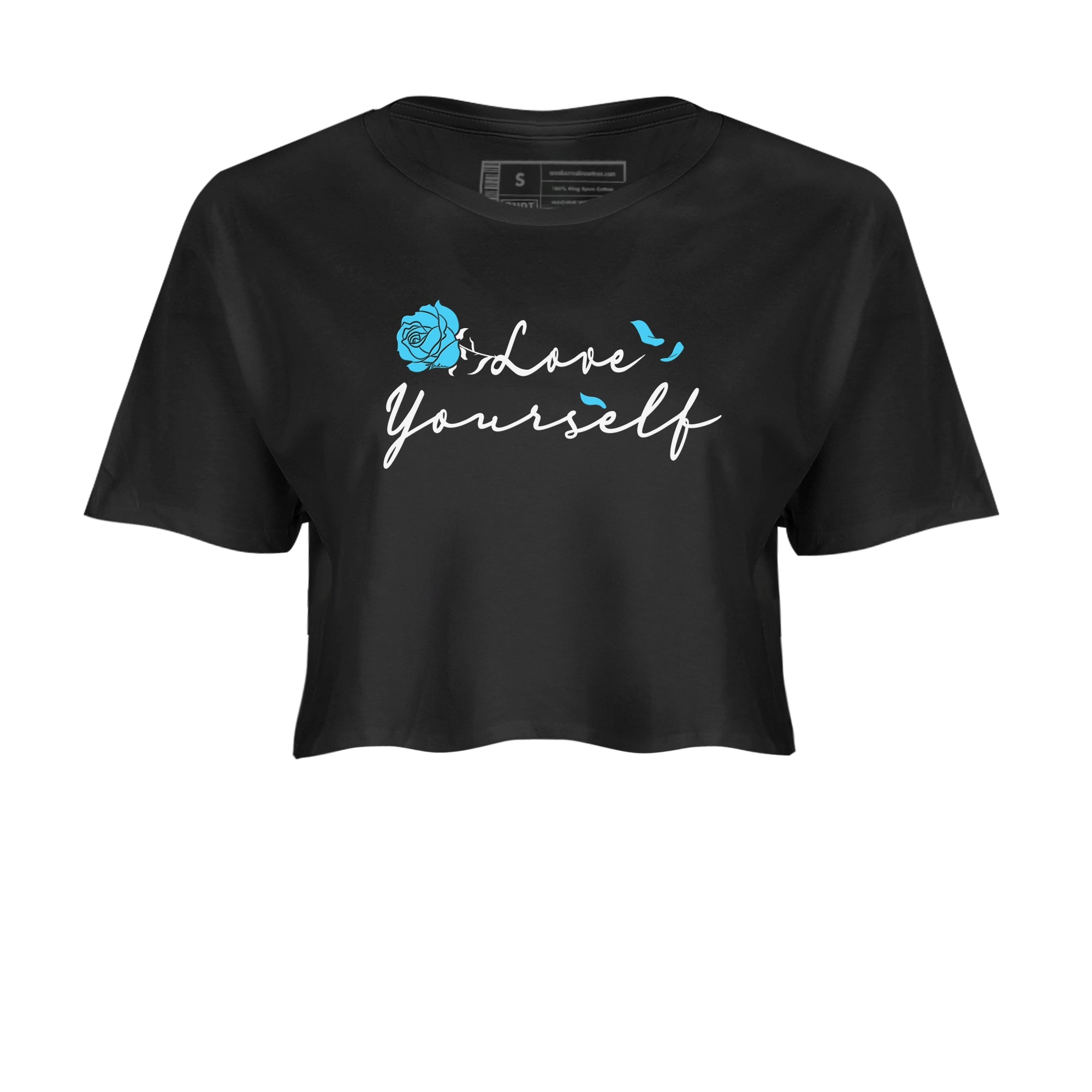 AJ9 Powder Blue shirt to match jordans Love Yourself sneaker tees Air Jordan 9 Powder Blue Drip Gear Zone Black 2 crop length shirt