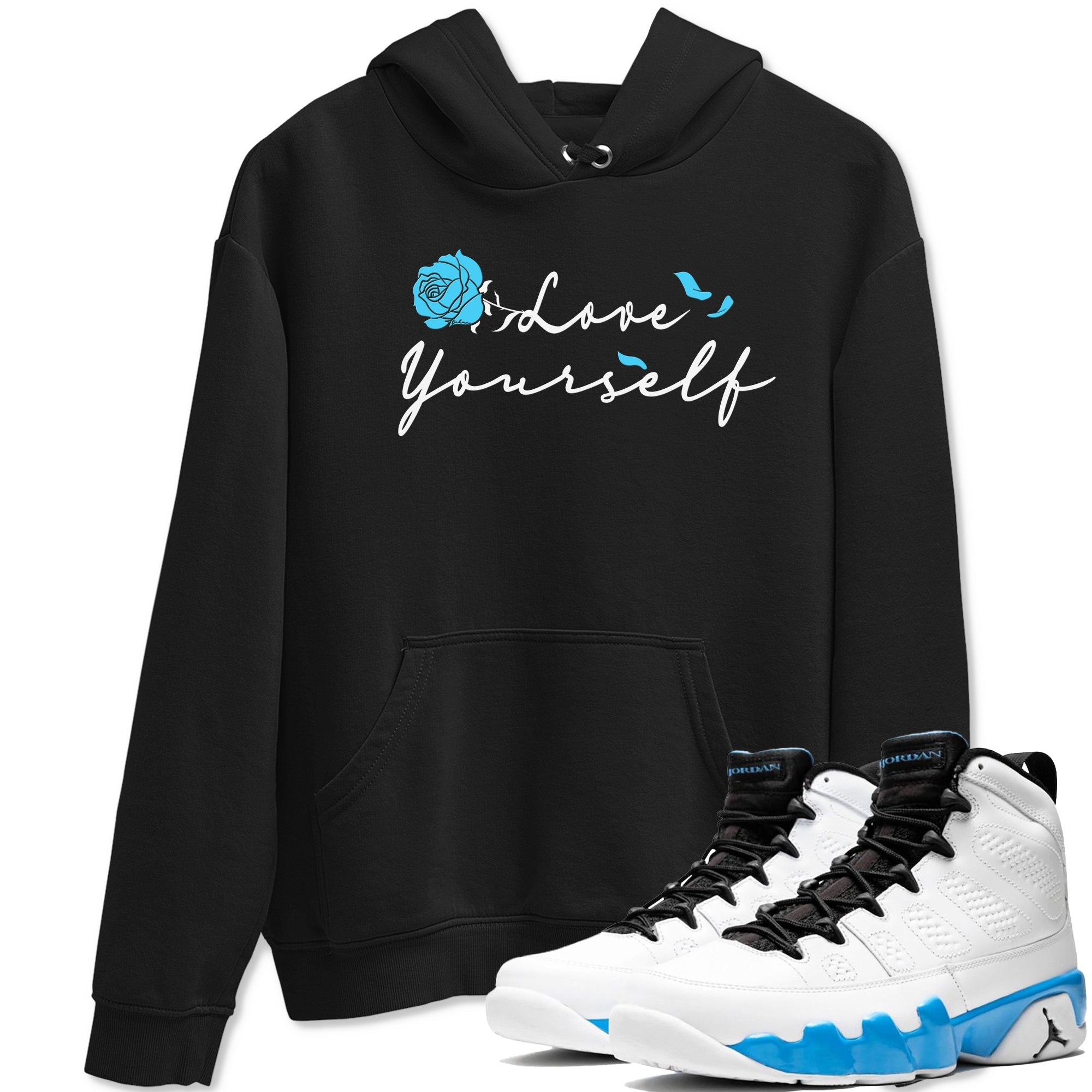 AJ9 Powder Blue shirt to match jordans Love Yourself sneaker tees Air Jordan 9 Powder Blue Drip Gear Zone unisex cotton Black 1 crew neck shirt