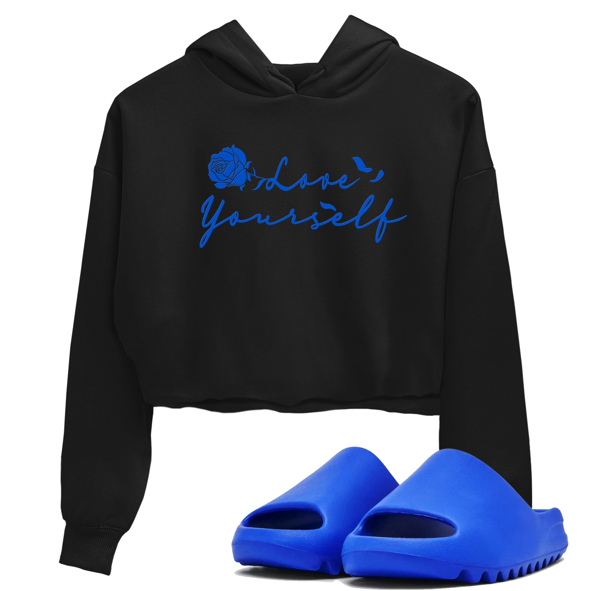 Yeezy Slide Azure shirts to match jordans Love Yourself sneaker match tees Yeezy Slide Azure Drip Gear Zone streetwear brand Black 1 crop tee