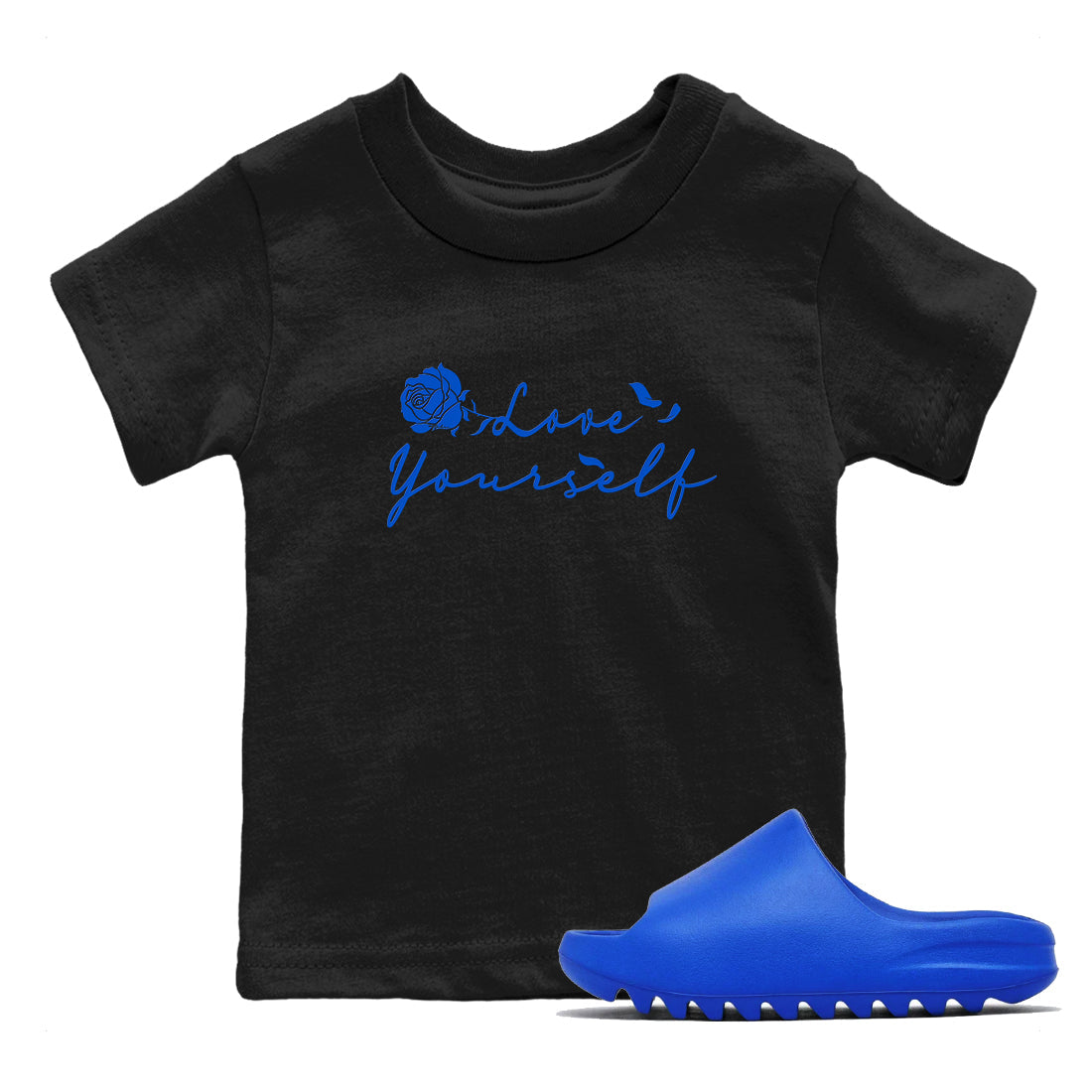 Yeezy Slide Azure shirts to match jordans Love Yourself sneaker match tees Yeezy Slide Azure Drip Gear Zone streetwear brand Baby and Youth Black 1 cotton tee