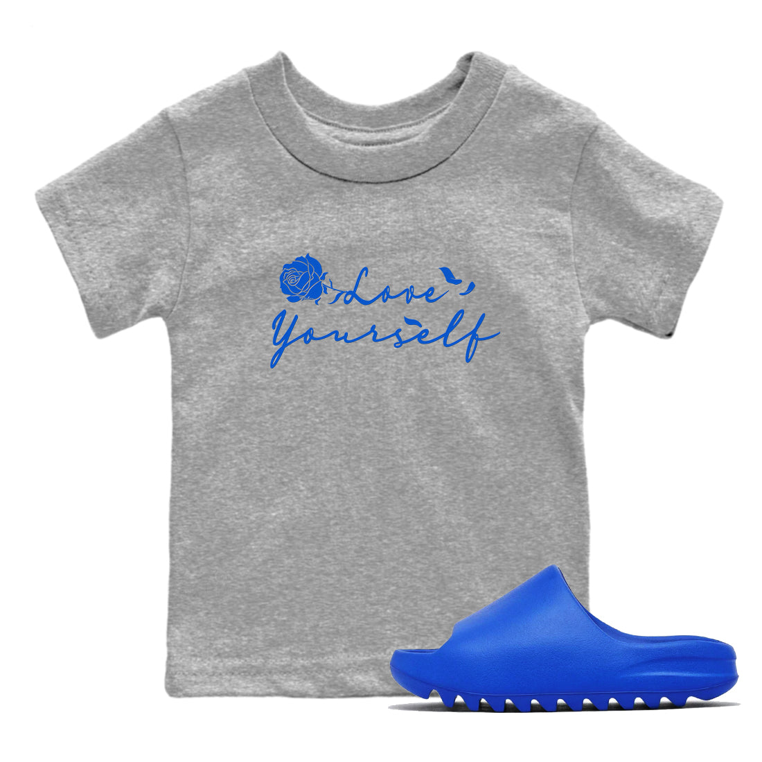 Yeezy Slide Azure shirts to match jordans Love Yourself sneaker match tees Yeezy Slide Azure Drip Gear Zone streetwear brand Baby and Youth Heather Grey 1 cotton tee