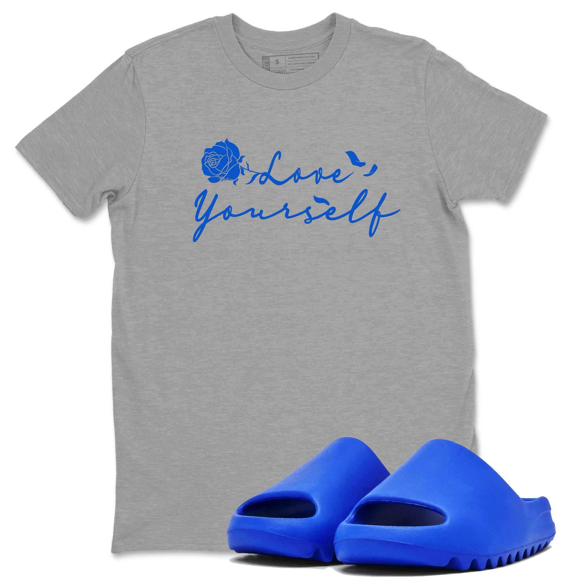 Yeezy Slide Azure shirts to match jordans Love Yourself sneaker match tees Yeezy Slide Azure Drip Gear Zone streetwear brand Heather Grey 1 unisex cotton tee