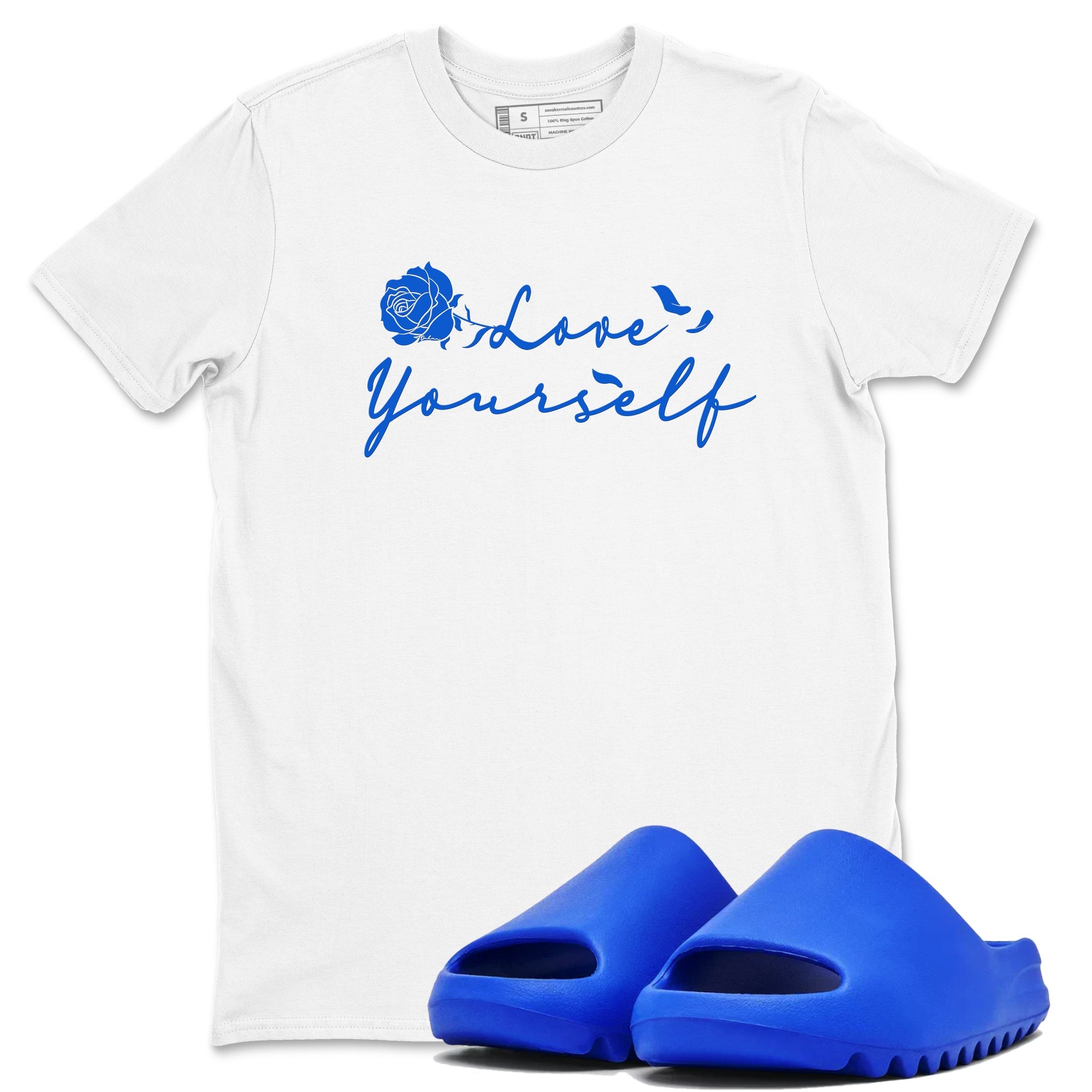 Yeezy Slide Azure shirts to match jordans Love Yourself sneaker match tees Yeezy Slide Azure Drip Gear Zone streetwear brand White 1 unisex cotton tee