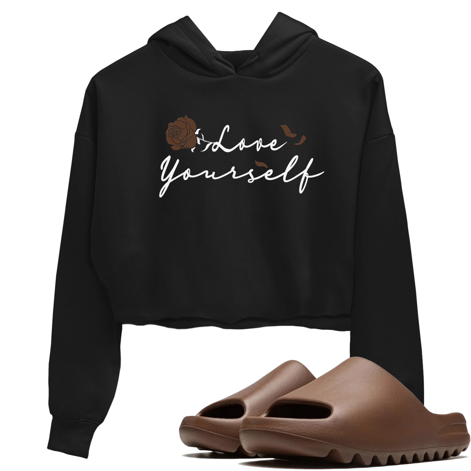 Yeezy Slide Flax shirts to match jordans Love Yourself sneaker match tees Yeezy Slide Flax Drip Gear Zone streetwear brand Black 1 crop tee