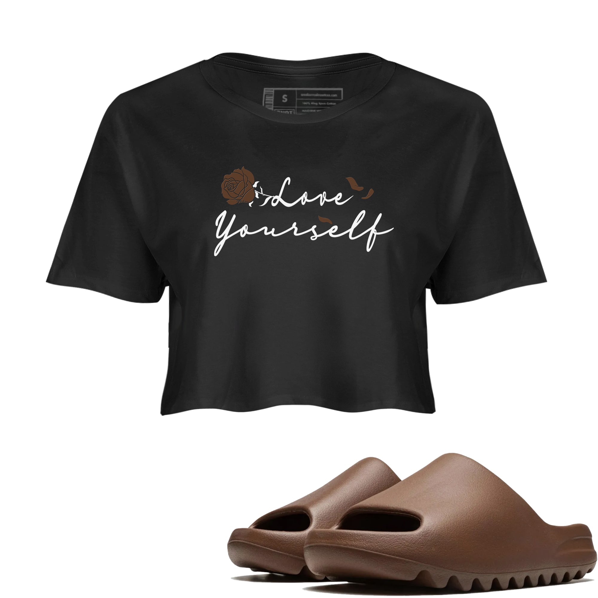 Yeezy Slide Flax shirts to match jordans Love Yourself sneaker match tees Yeezy Slide Flax Drip Gear Zone streetwear brand Black 1 crop tee