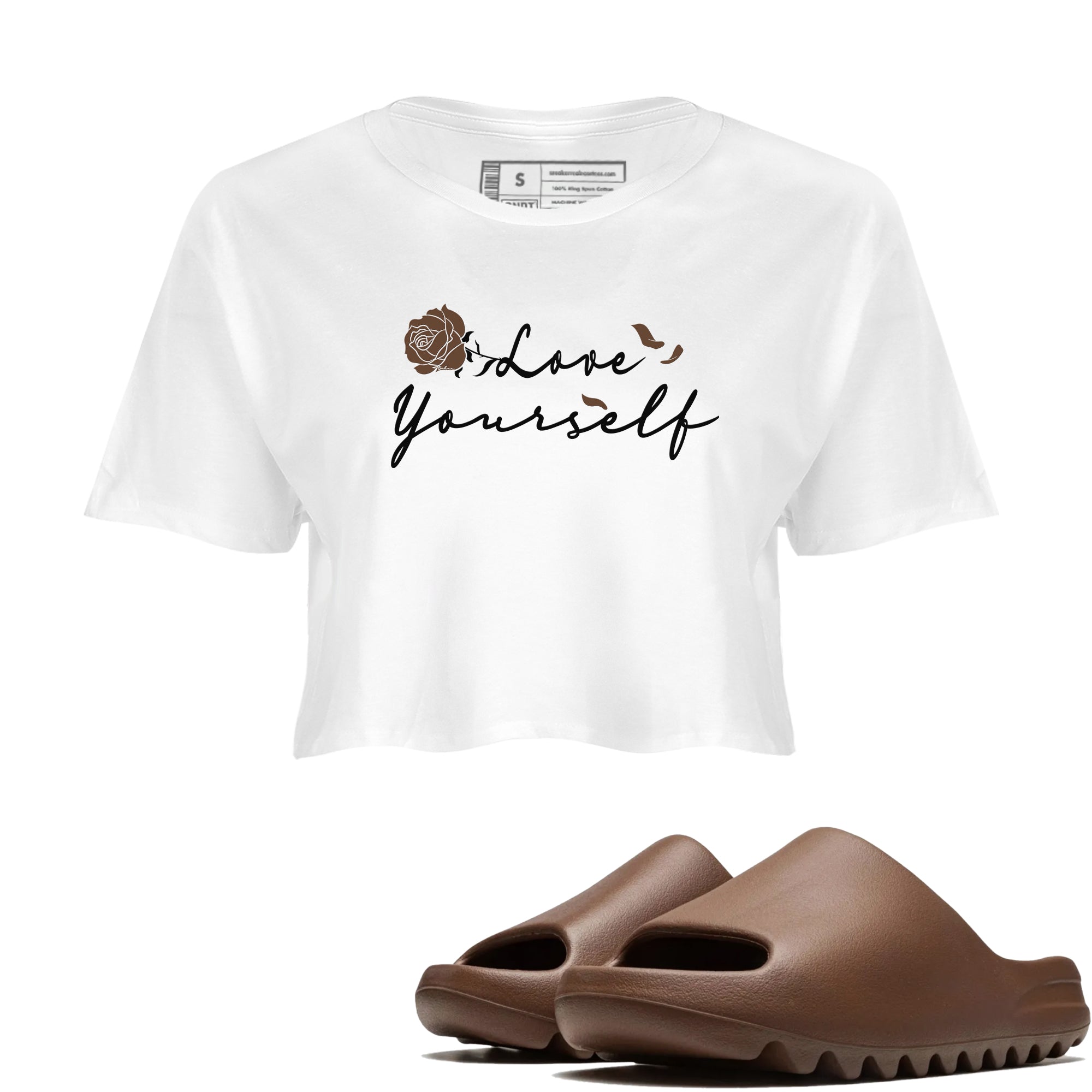 Yeezy Slide Flax shirts to match jordans Love Yourself sneaker match tees Yeezy Slide Flax Drip Gear Zone streetwear brand White 1 crop tee