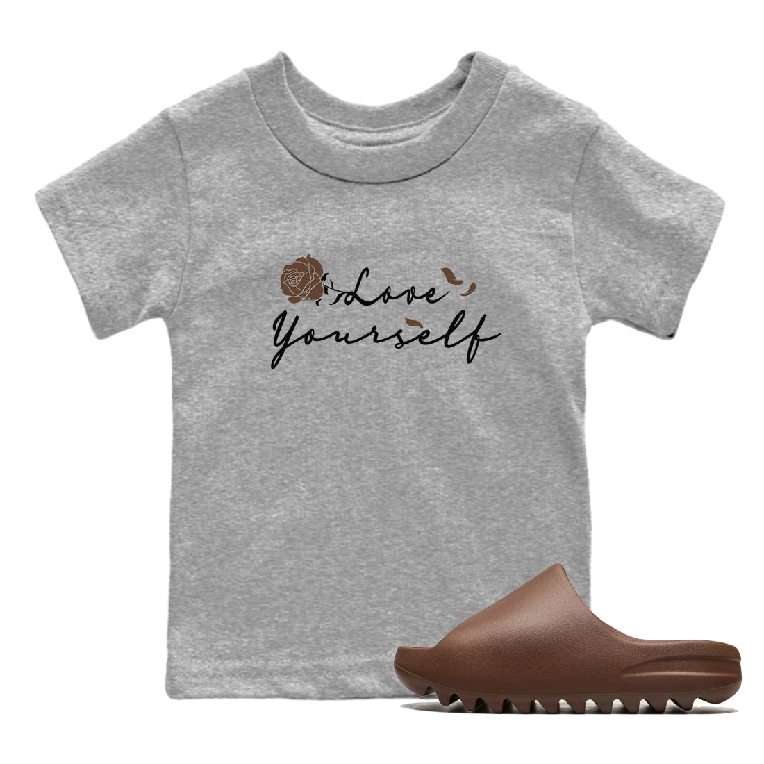 Yeezy Slide Flax shirts to match jordans Love Yourself sneaker match tees Yeezy Slide Flax Drip Gear Zone streetwear brand Baby and Youth Heather Grey 1 cotton tee