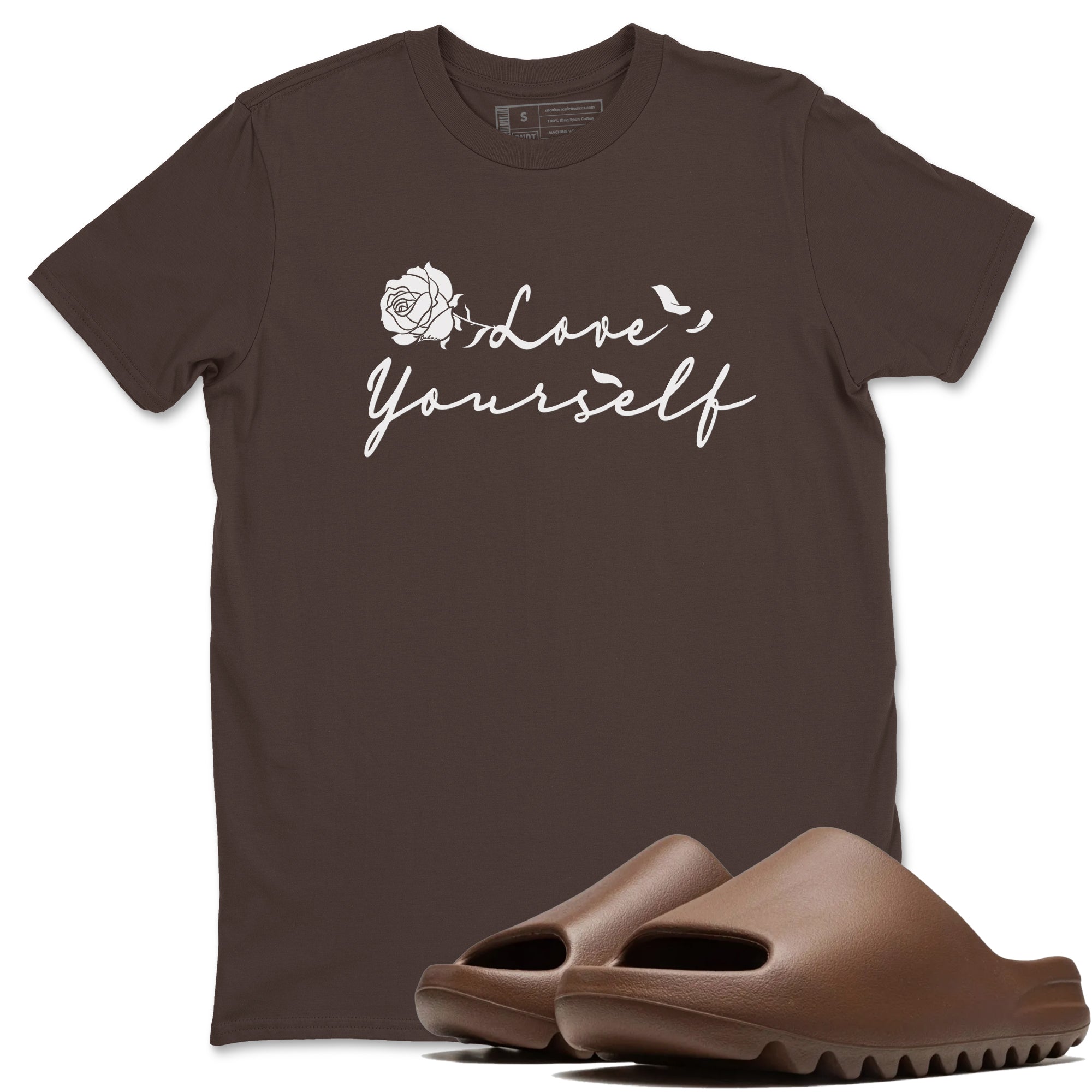 Yeezy Slide Flax shirts to match jordans Love Yourself sneaker match tees Yeezy Slide Flax Drip Gear Zone streetwear brand Dark Chocolate 1 unisex cotton tee