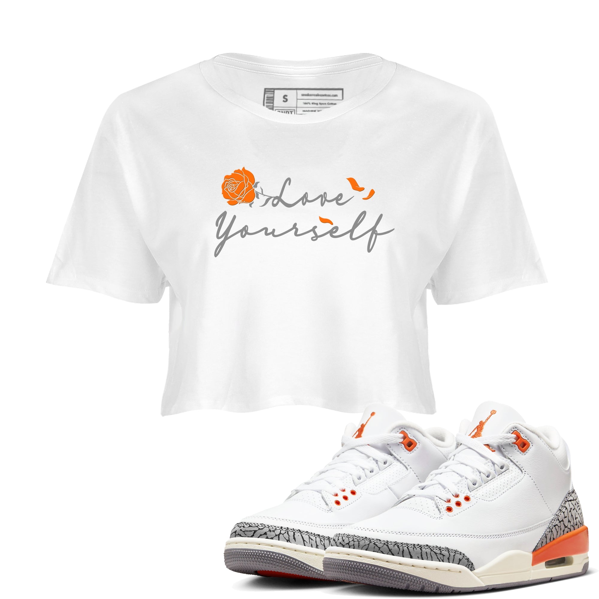 3s Georgia Peach shirt to match jordans Lover Yourself sneaker tees Air Jordan 3 Georgia Peach Drip Gear Zone White 1 crop length shirt