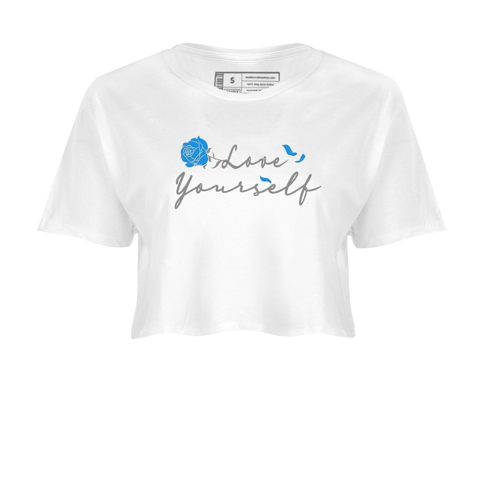 AJ 4 Military Blue shirt to match jordans Lover Yourself sneaker tees Air Jordan 4 Military Blue Drip Gear Zone White 2 crop length shirt