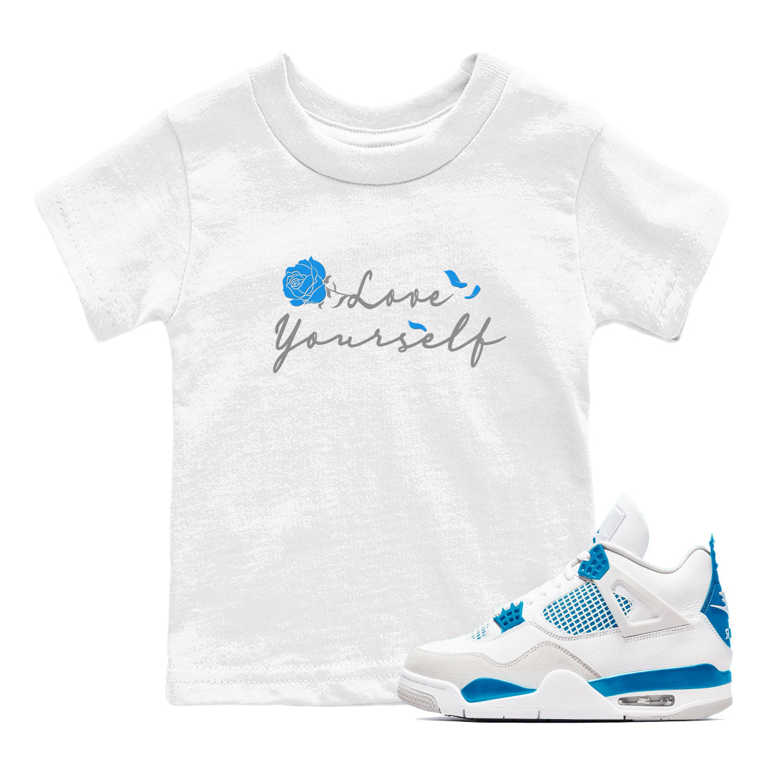 AJ 4 Military Blue shirt to match jordans Lover Yourself sneaker tees Air Jordan 4 Military Blue Drip Gear Zone baby toddler White 1 cotton Shirt