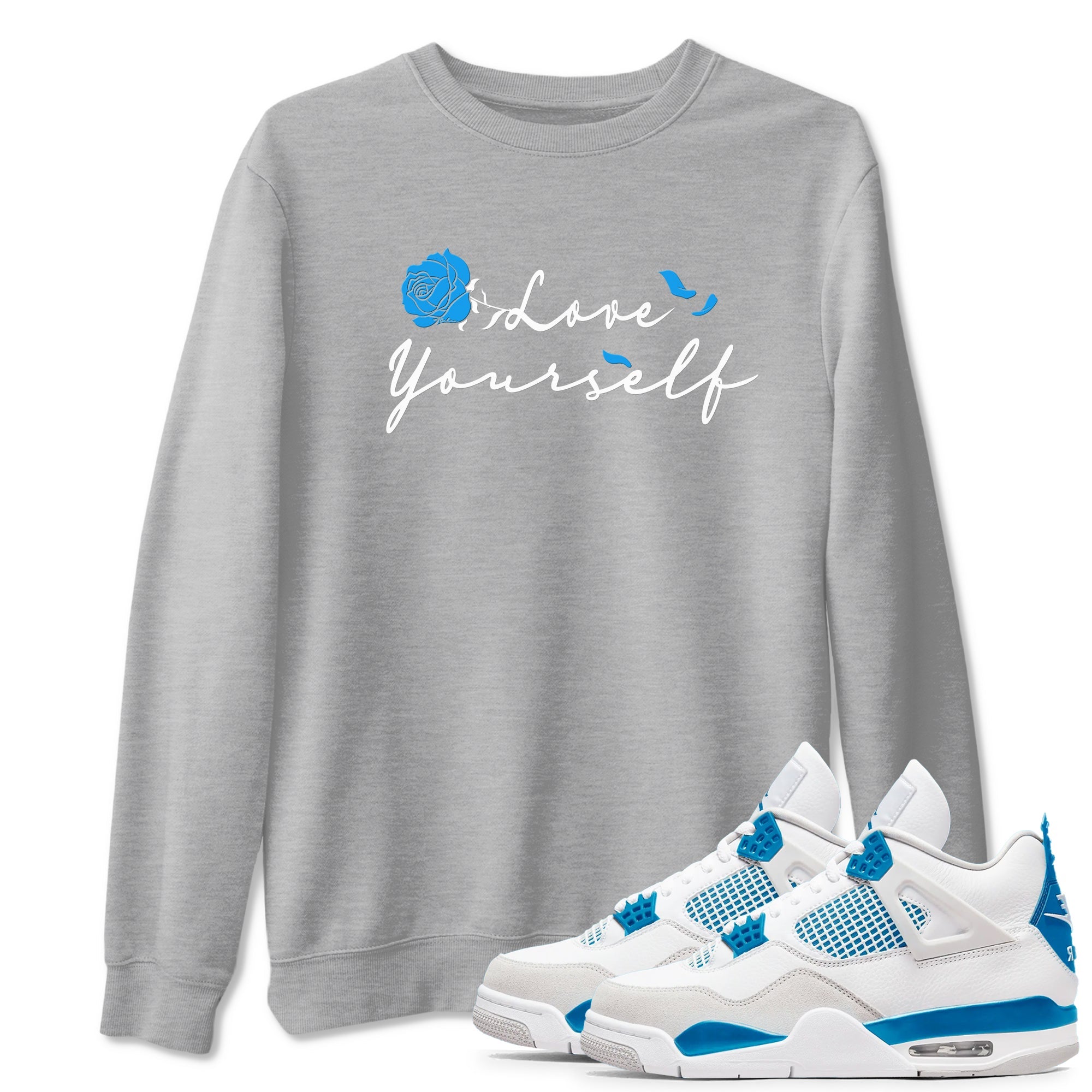 AJ 4 Military Blue shirt to match jordans Lover Yourself sneaker tees Air Jordan 4 Military Blue Drip Gear Zone unisex cotton Heather Grey 1 crew neck shirt